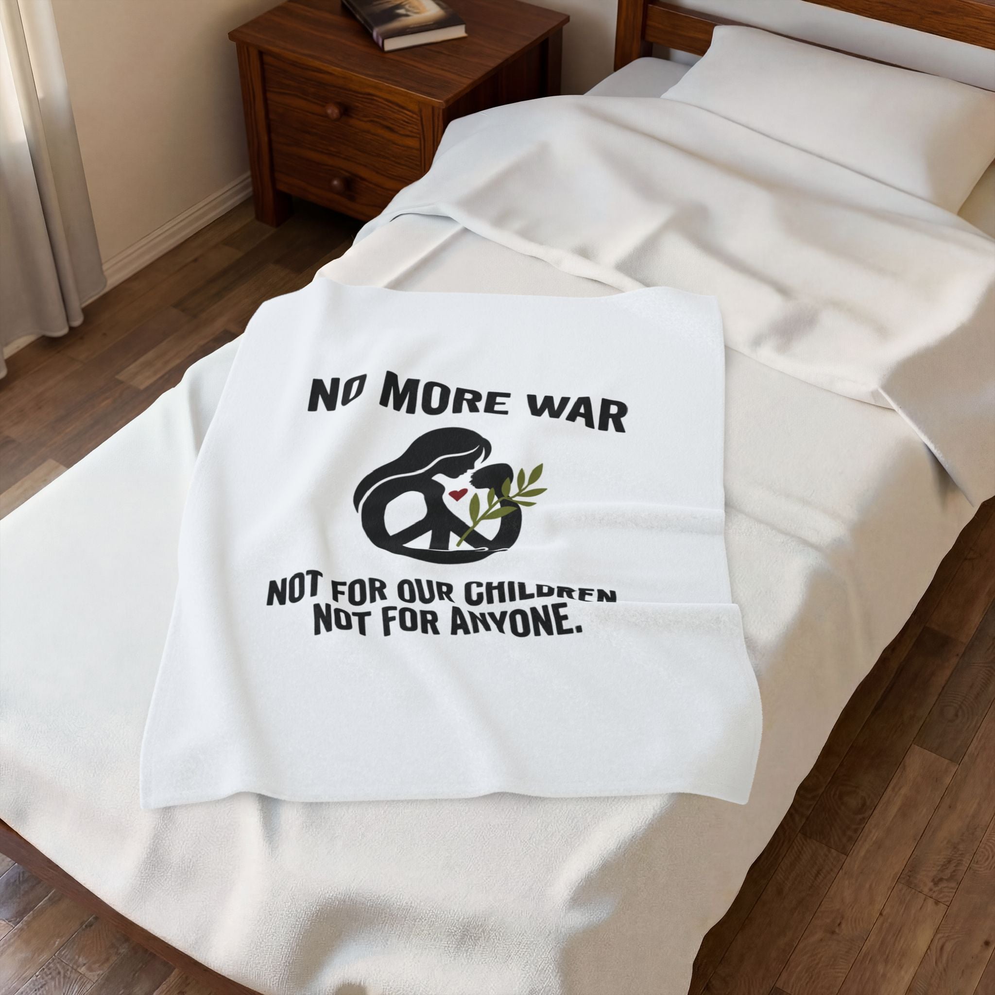 No More War Velveteen Blanket | Anti-War, Peace Ceasefire Solidarity. 30" × 40"