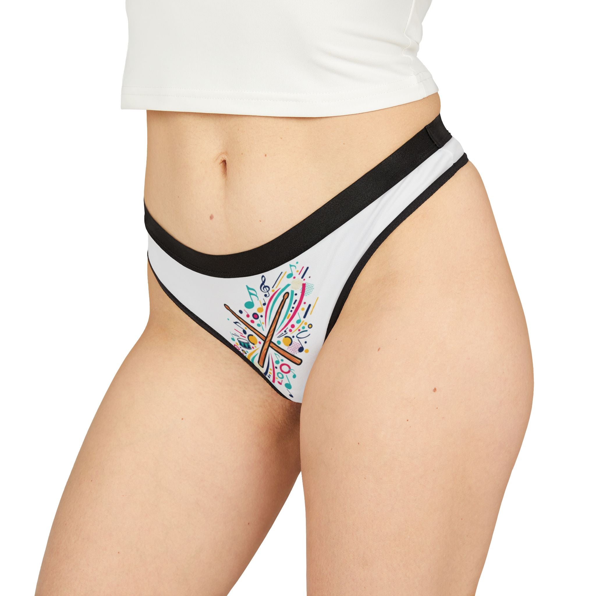 Music Drumsticks Thong — Colorful Musical Notes Women's Underwear