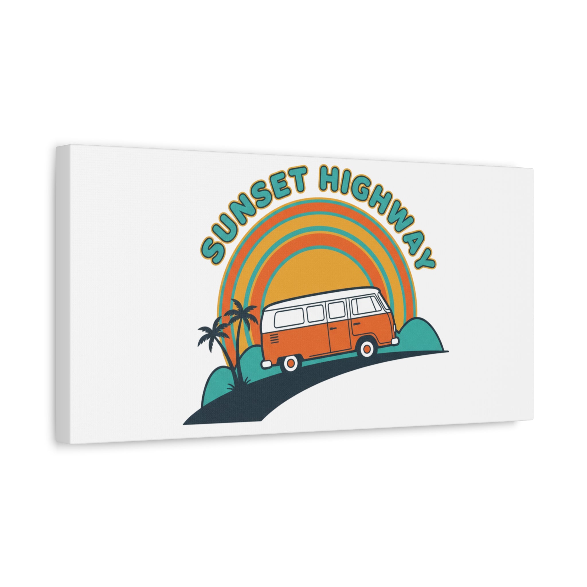 Sunset Highway Van Canvas | 1970s Retro Surf, Vintage Palm Poster 36" x 36" 1.25"