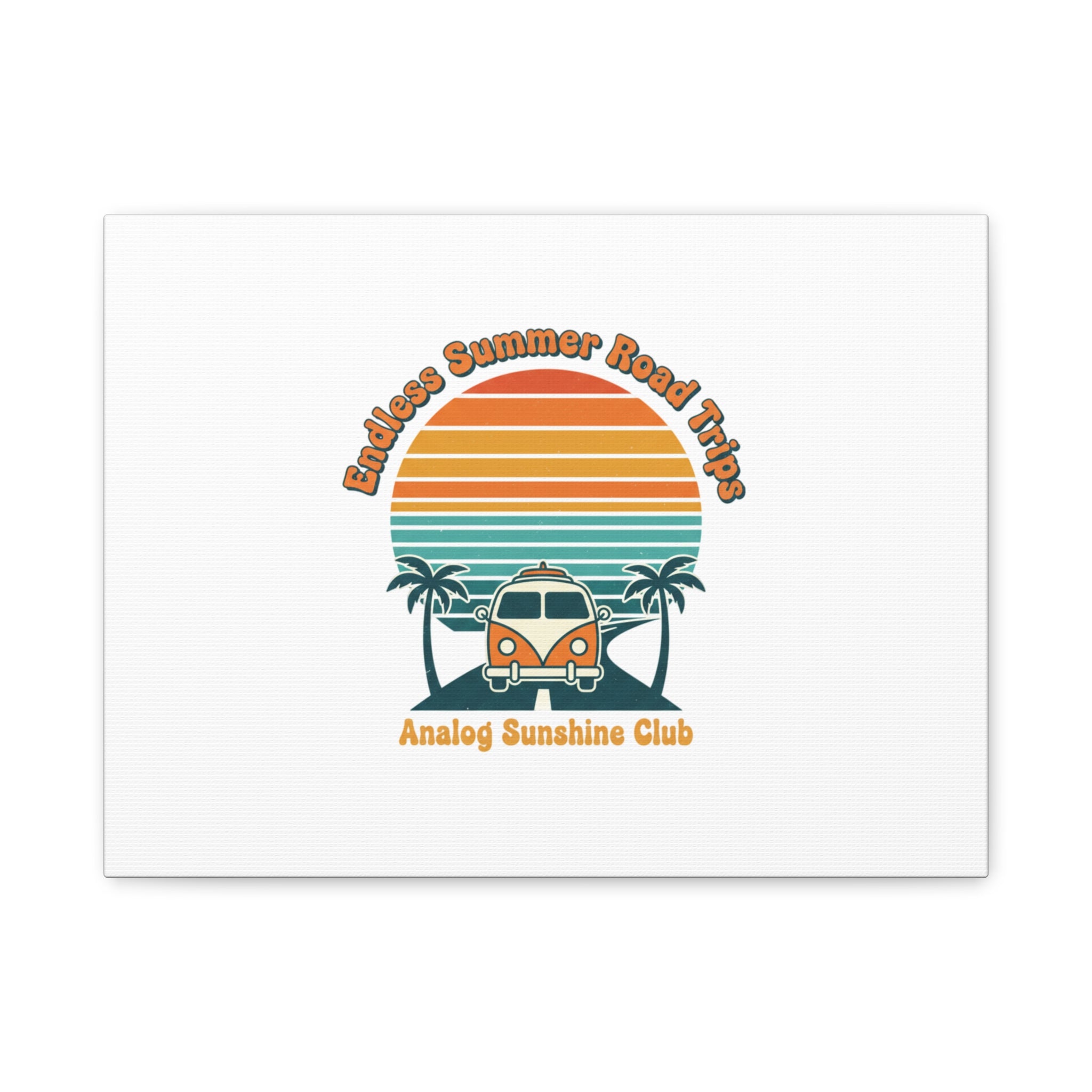 Endless Summer Road Trips Canvas | 1970s Sunset, Retro Surf Palm Art 16″ x 12″ (Horizontal) 1.25"