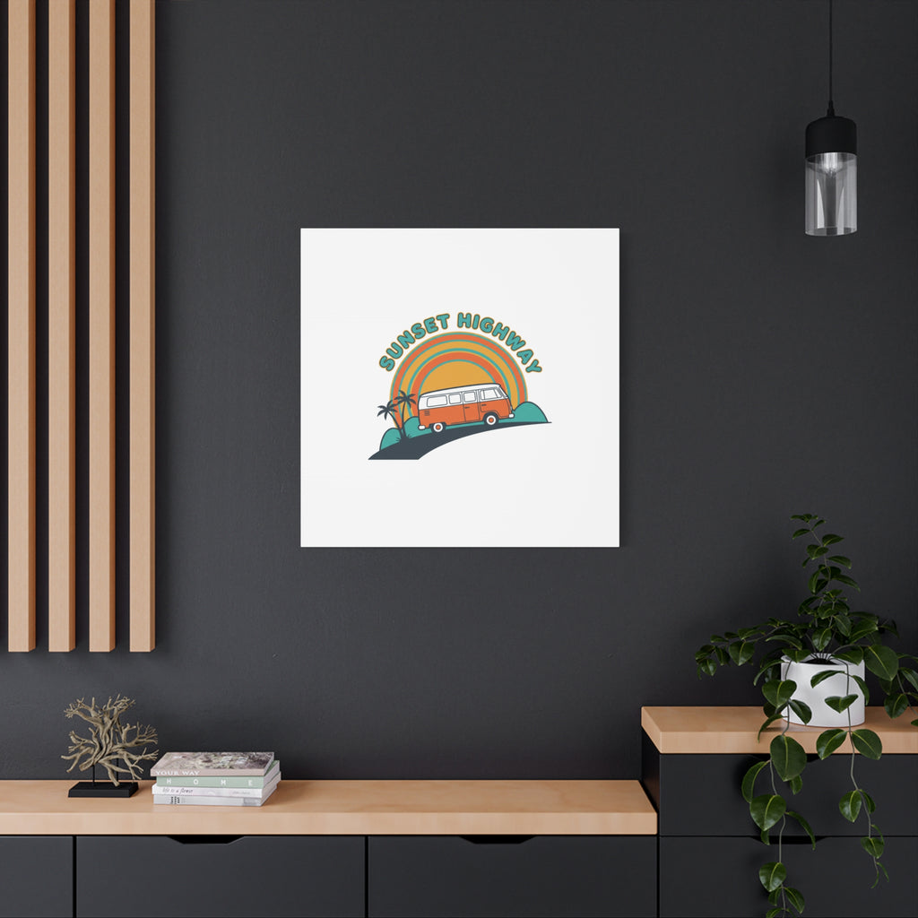 Sunset Highway Van Canvas | 1970s Retro Surf, Vintage Palm Poster 36" x 36" 1.25"