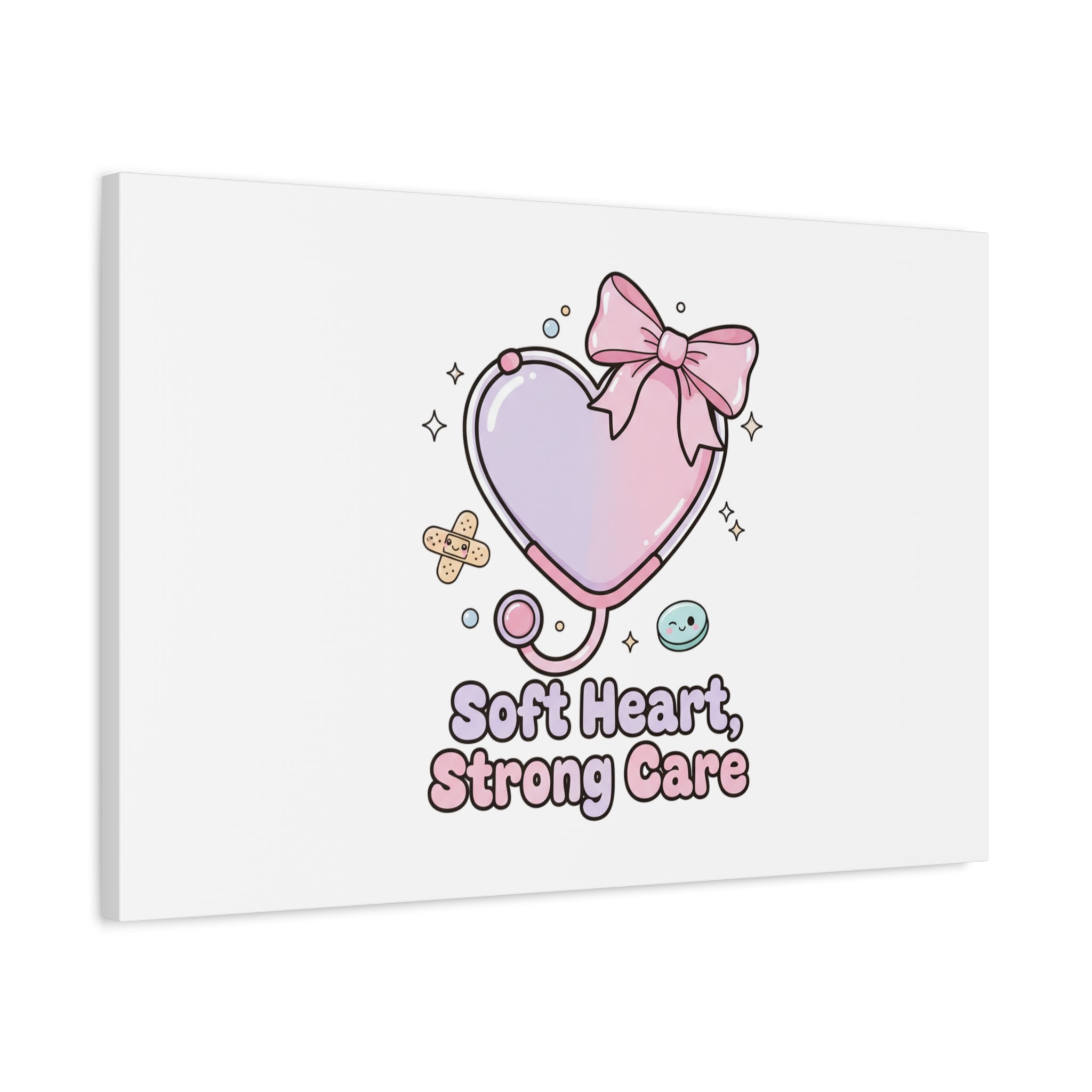 Soft Heart Strong Care Canvas, Pastel Cute Nurse Medical Art | Coquette Healthcare 36" x 36" 1.25"