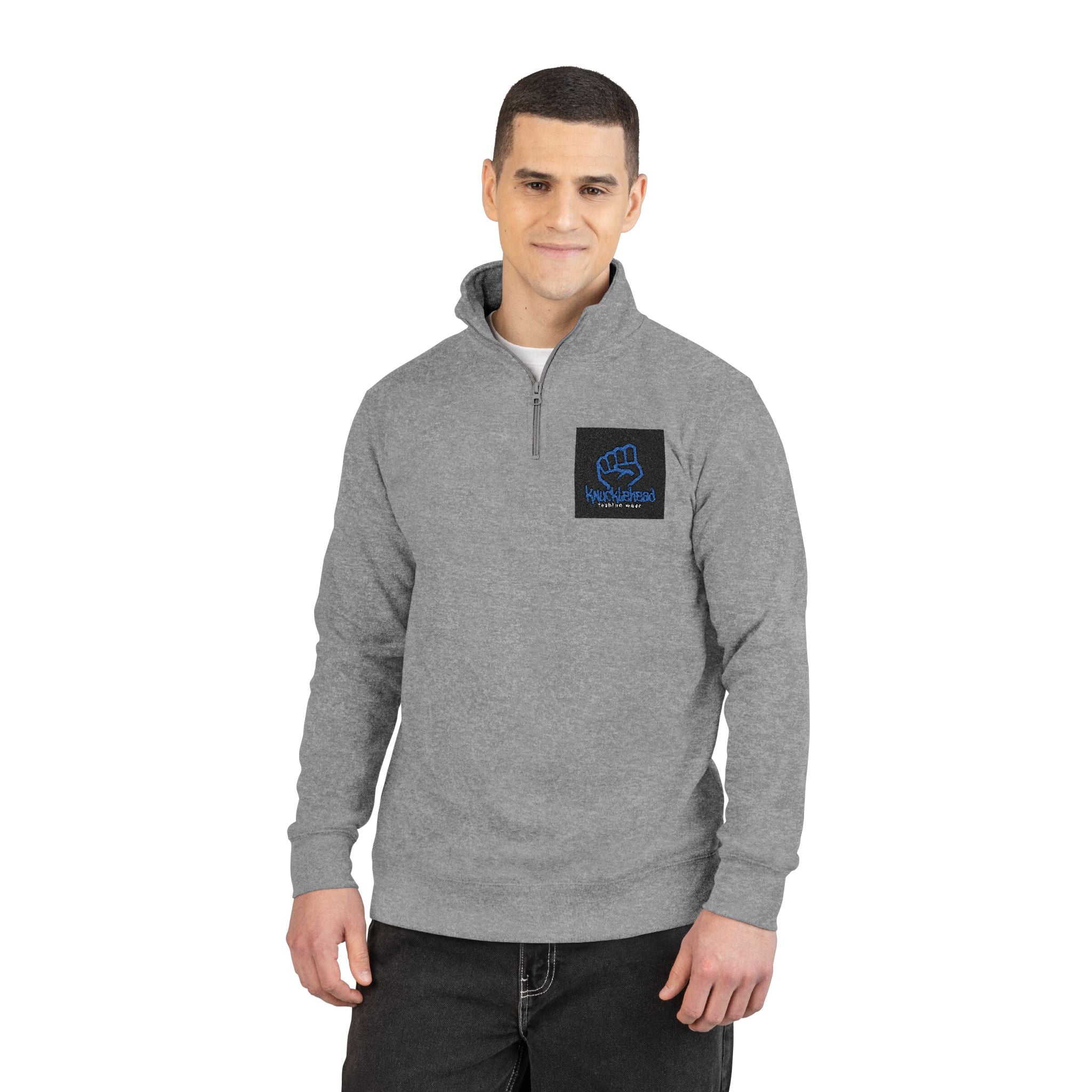 Embroidered Blue Rose Fleece Pullover â Cozy Quarter-Zip Sweatshirt
