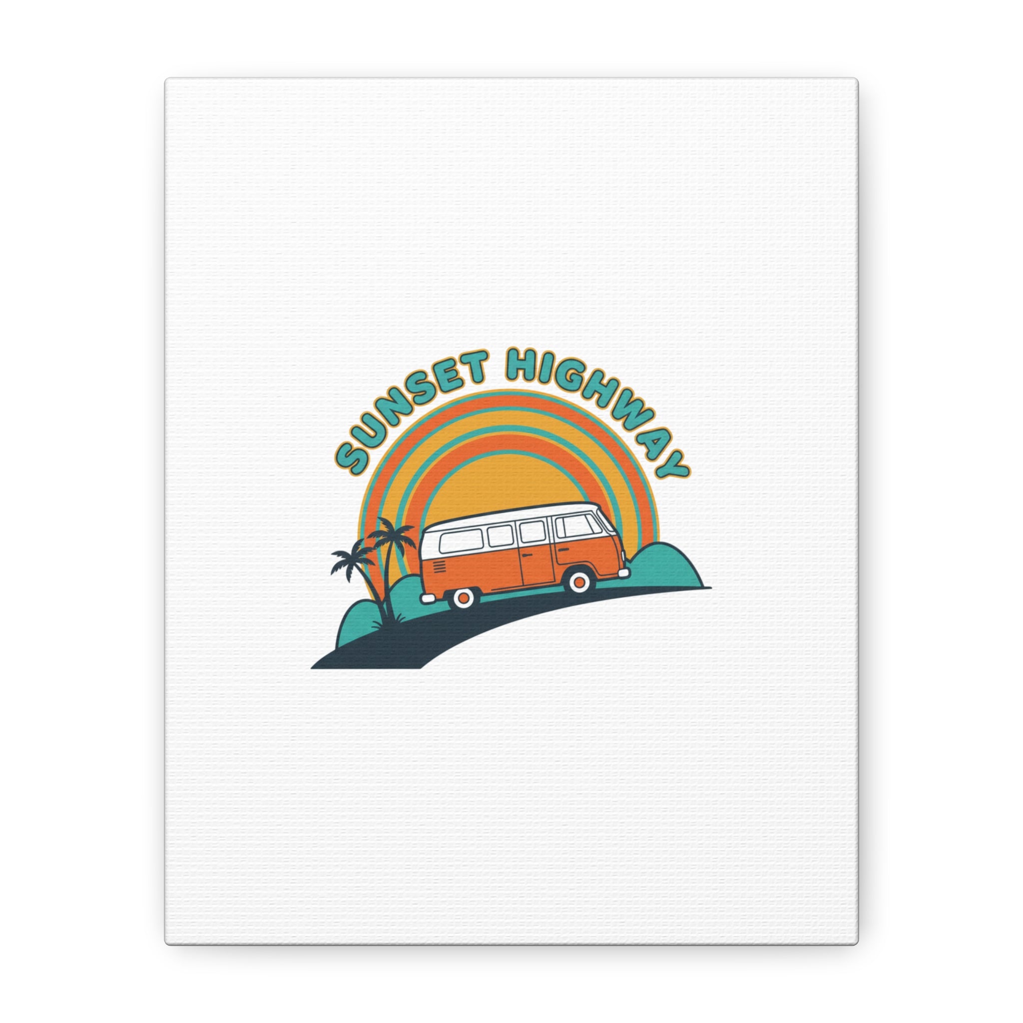 Sunset Highway Van Canvas | 1970s Retro Surf, Vintage Palm Poster 8" x 10" (Vertical) 1.25"