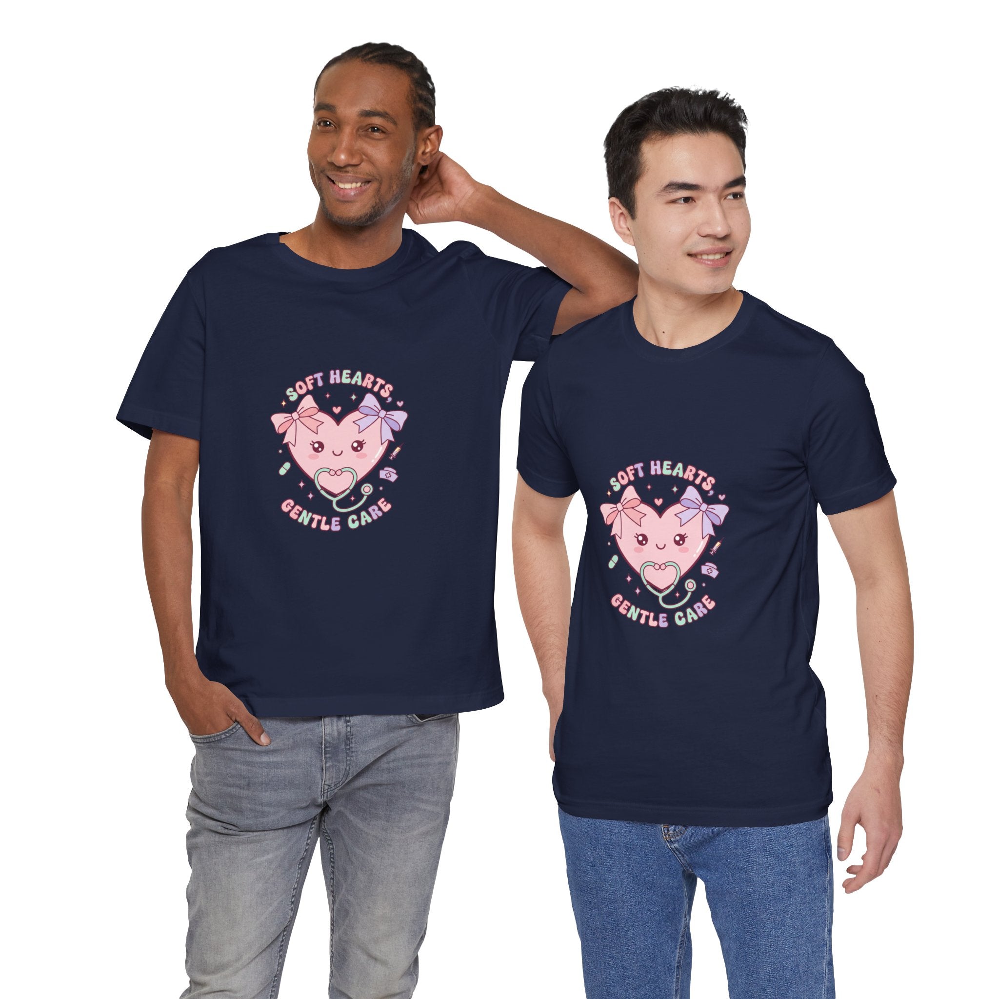 Kawaii Nurse Heart Tee | pastel healthcare design, coquette medical shirt Navy