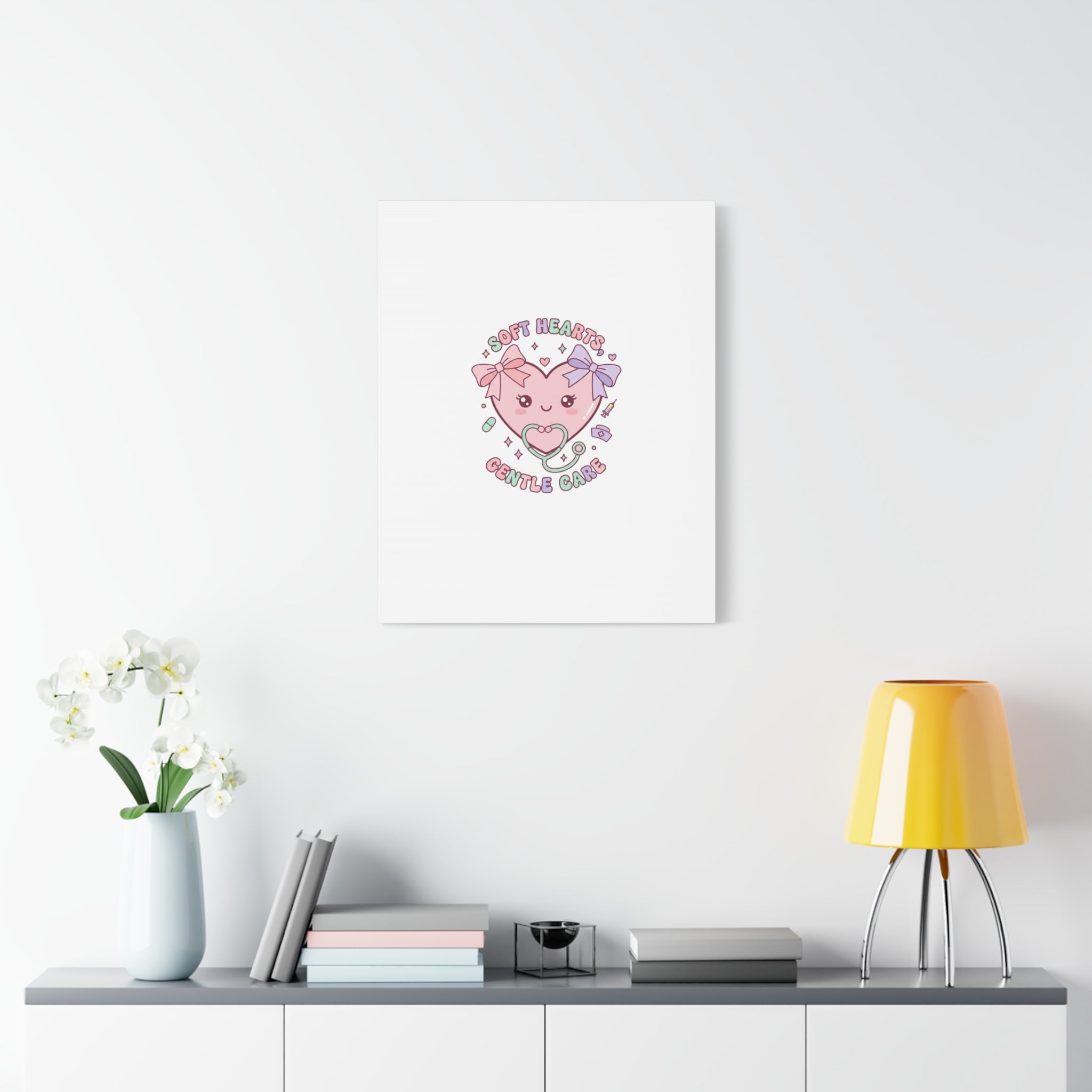 Soft Hearts Gentle Care Canvas, Cute Nurse Graphic | Pastel Coquette Medical Art 36" x 36" 1.25"