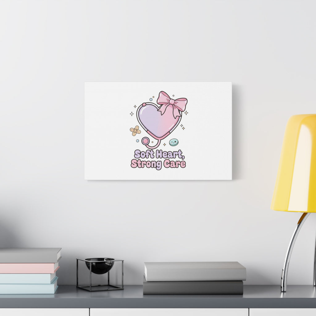 Soft Heart Strong Care Canvas, Pastel Cute Nurse Medical Art | Coquette Healthcare 36" x 36" 1.25"
