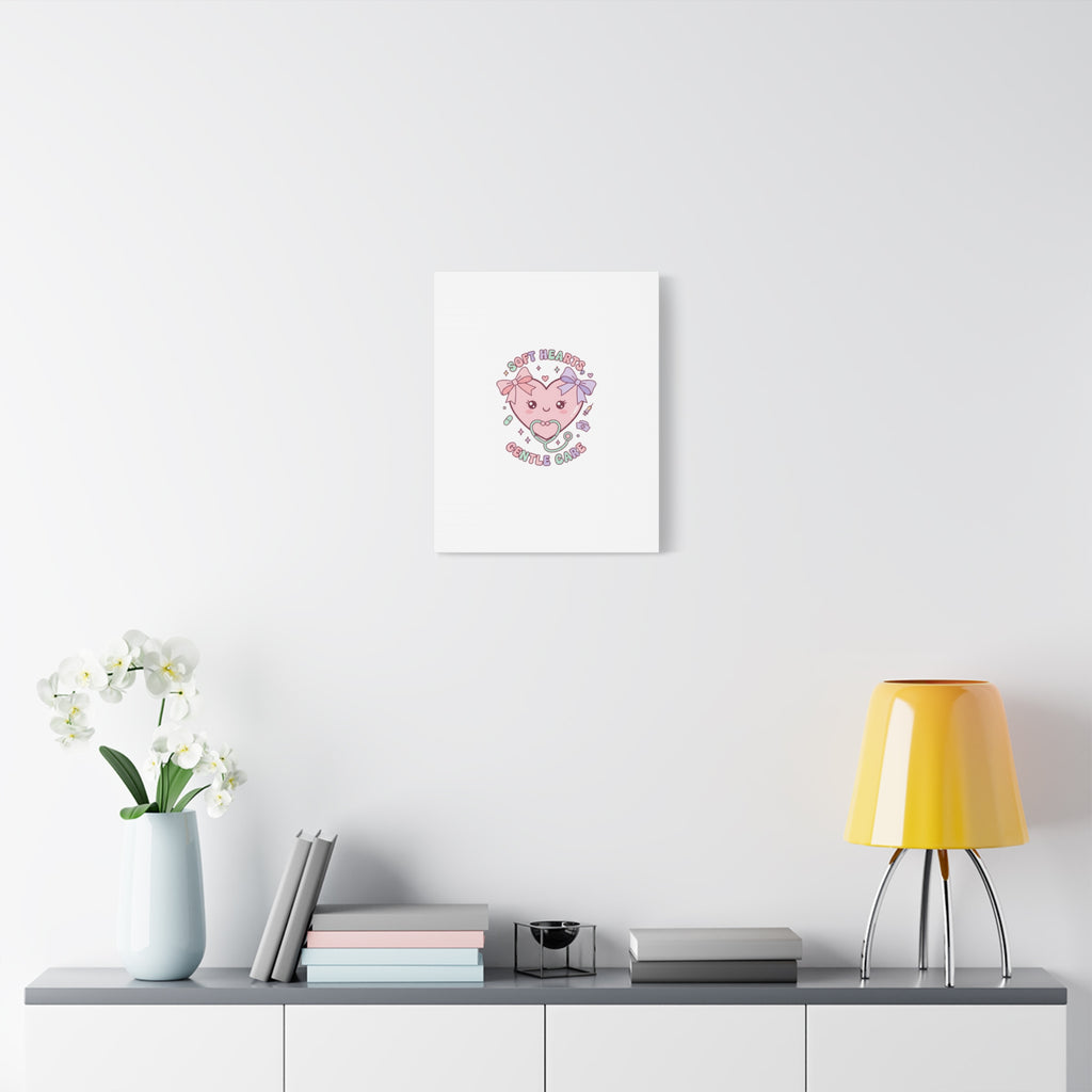 Soft Hearts Gentle Care Canvas, Cute Nurse Graphic | Pastel Coquette Medical Art 36" x 36" 1.25"