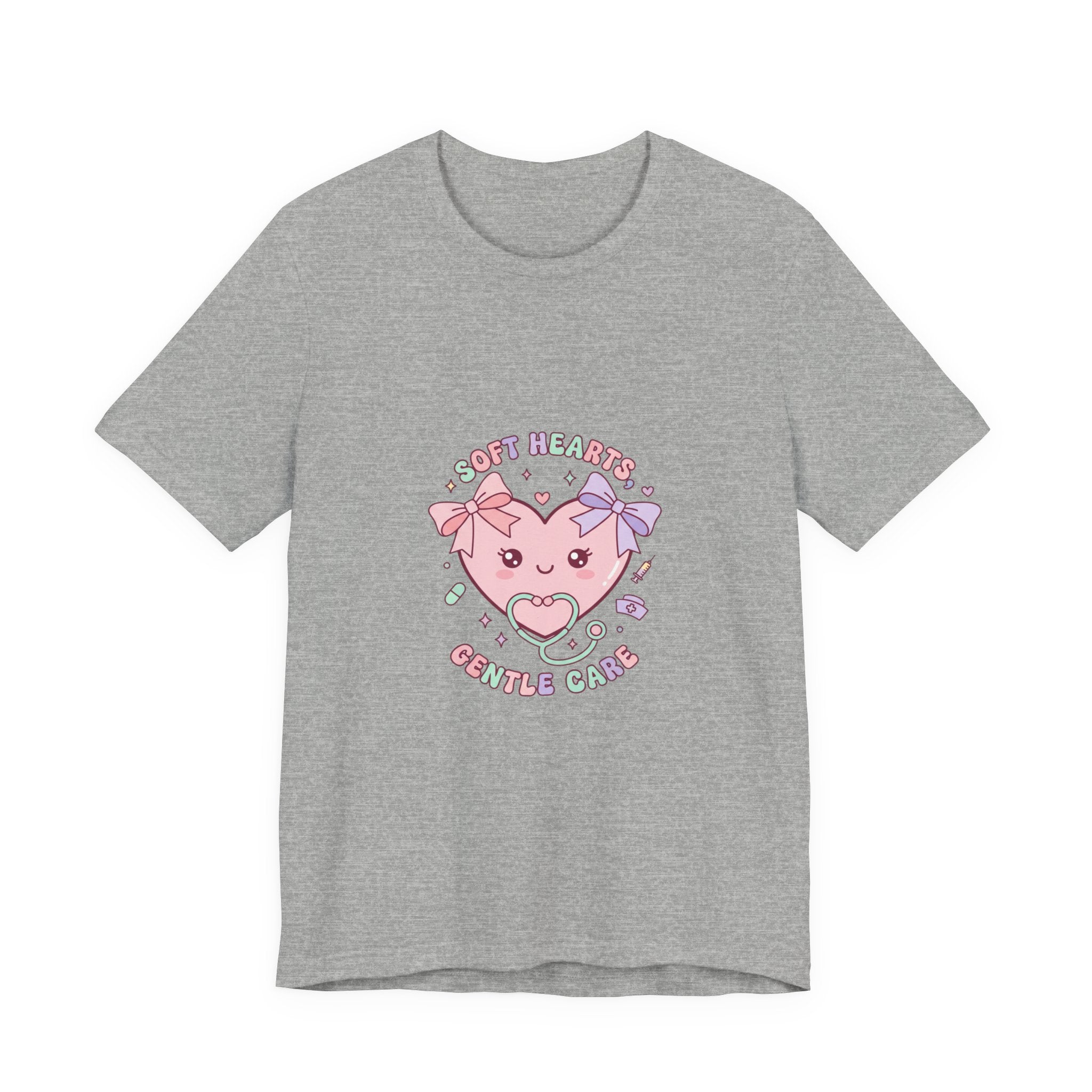 Kawaii Nurse Heart Tee | pastel healthcare design, coquette medical shirt Athletic Heather