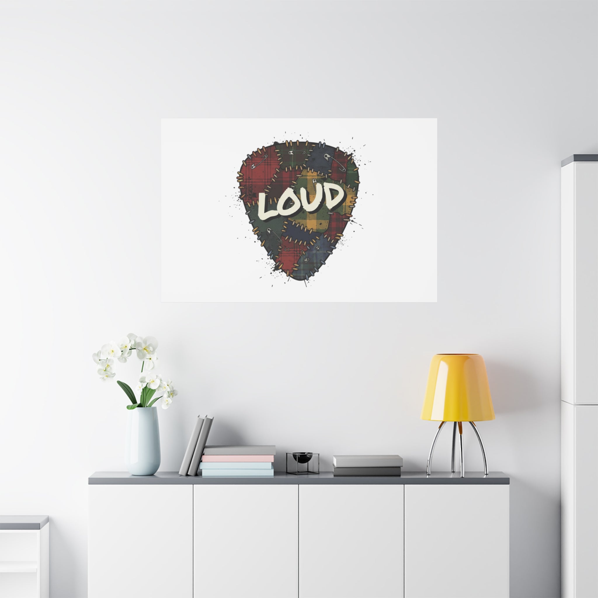 Plaid Patchwork Guitar Pick Canvas, Grunge Revival, 90s Rock Plaid Aesthetic 36" x 36" 1.25"