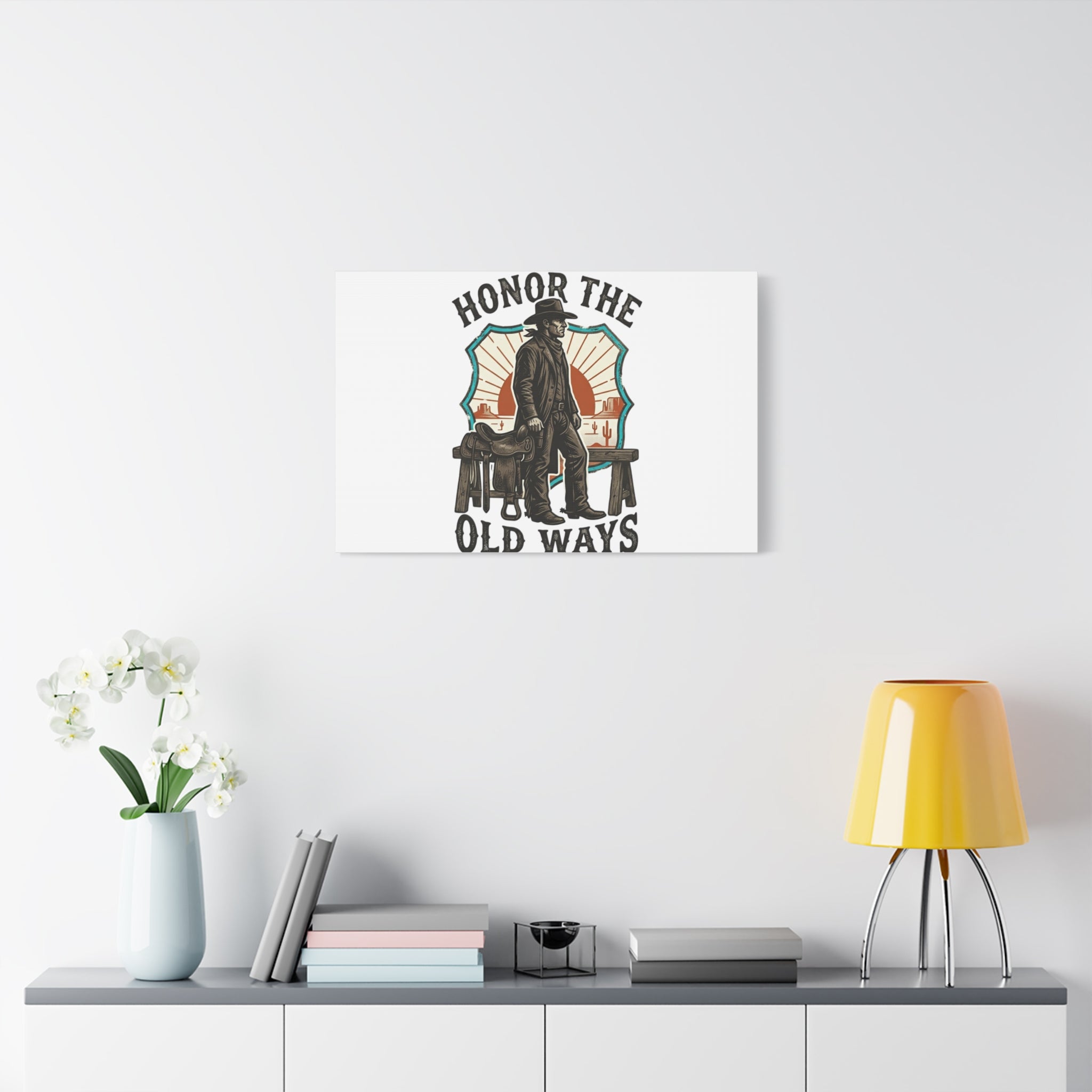 Honor the Old Ways Canvas, Western Americana vintage cowboy frontier 36" x 36" 1.25"