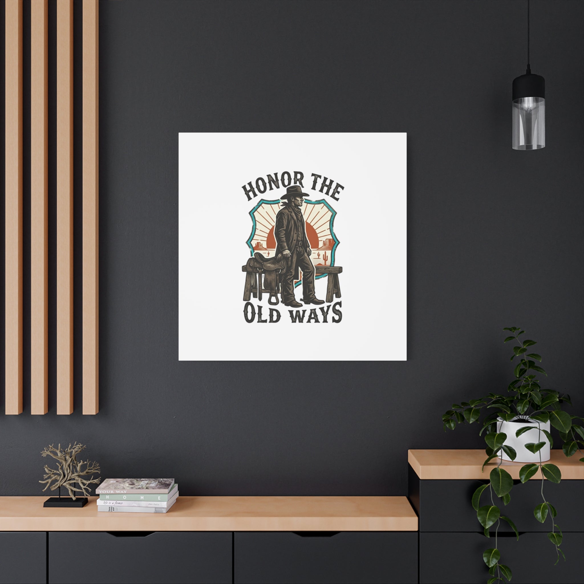 Honor the Old Ways Canvas, Western Americana vintage cowboy frontier 36" x 36" 1.25"