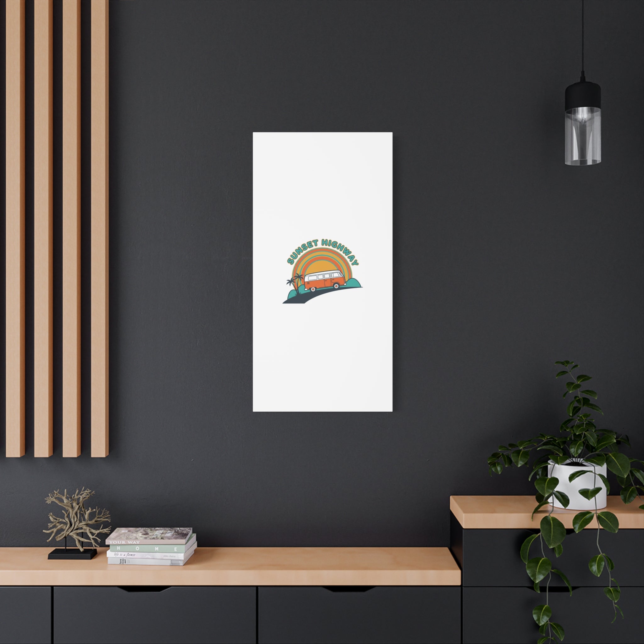 Sunset Highway Van Canvas | 1970s Retro Surf, Vintage Palm Poster 36" x 36" 1.25"