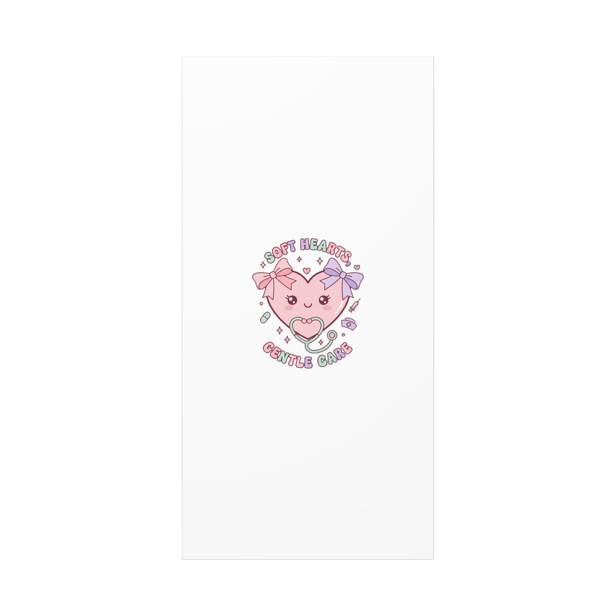 Soft Hearts Gentle Care Canvas, Cute Nurse Graphic | Pastel Coquette Medical Art 30" x 60" (Vertical) 1.25"