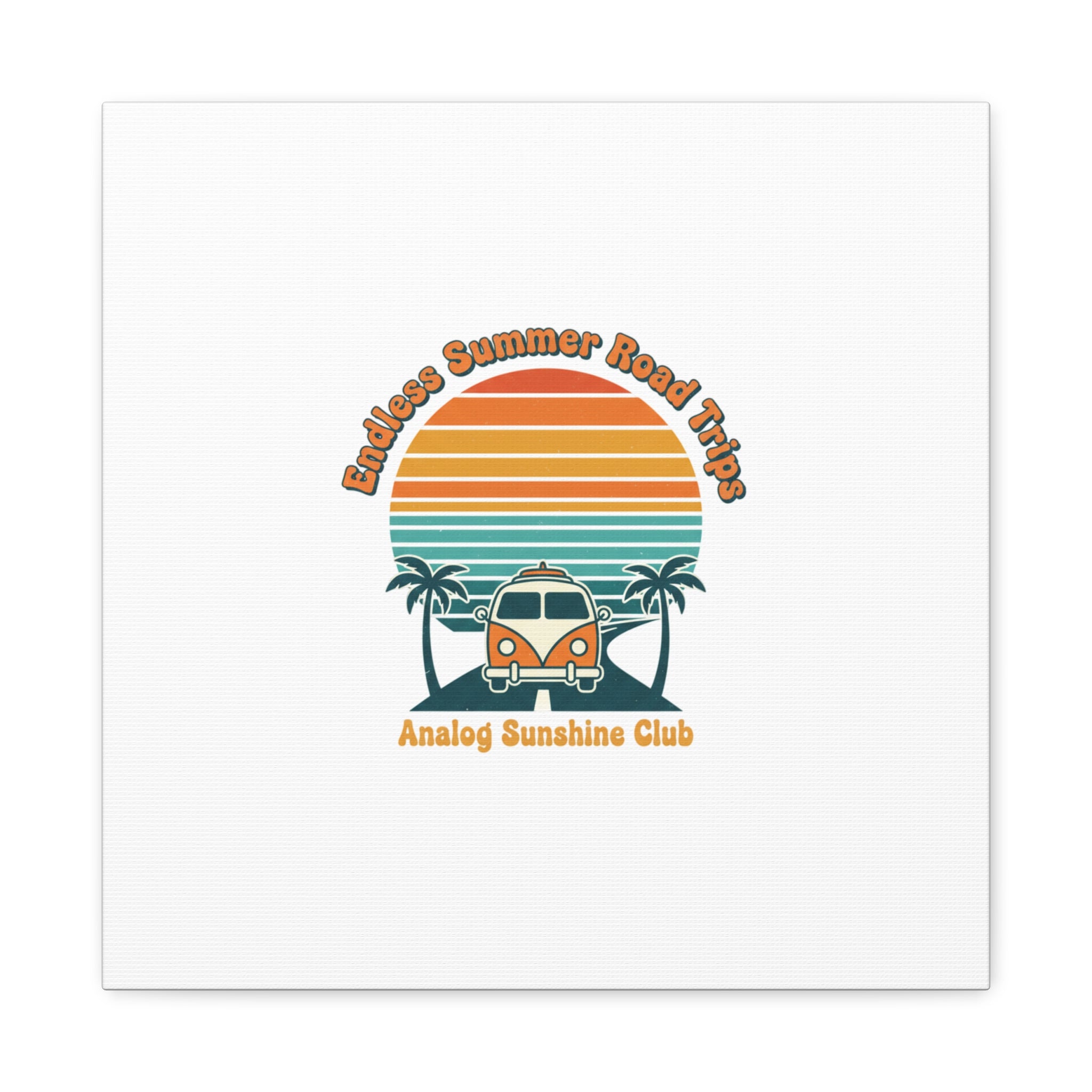 Endless Summer Road Trips Canvas | 1970s Sunset, Retro Surf Palm Art 16″ x 16″ 1.25"