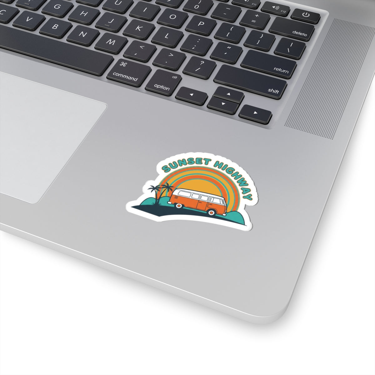 Sunset Highway Van Sticker | 70s Retro Surf, Vintage Palm Postcard 2" × 2" White