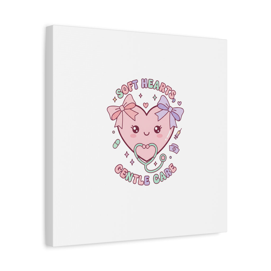 Soft Hearts Gentle Care Canvas, Cute Nurse Graphic | Pastel Coquette Medical Art 36" x 36" 1.25"