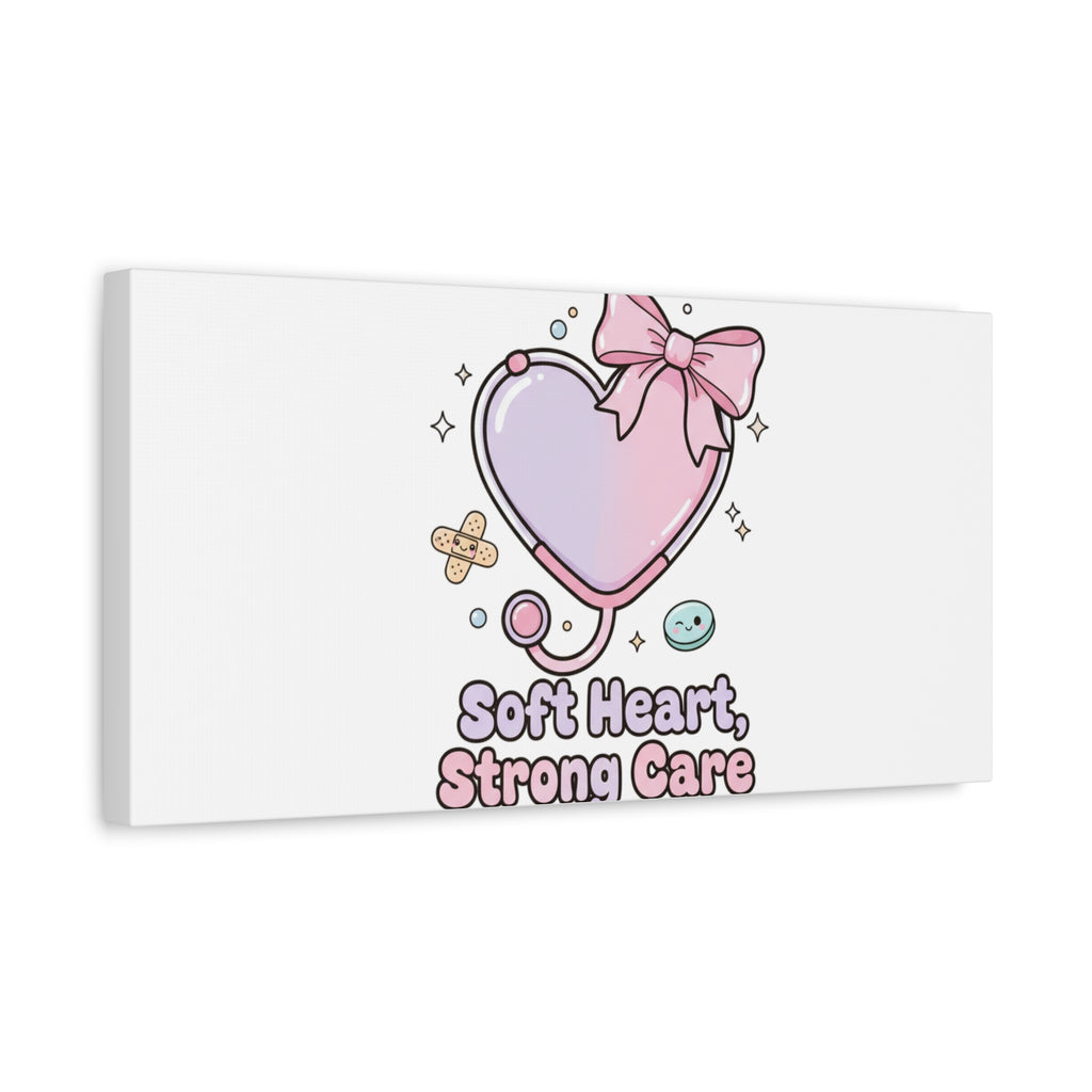 Soft Heart Strong Care Canvas, Pastel Cute Nurse Medical Art | Coquette Healthcare 36" x 36" 1.25"