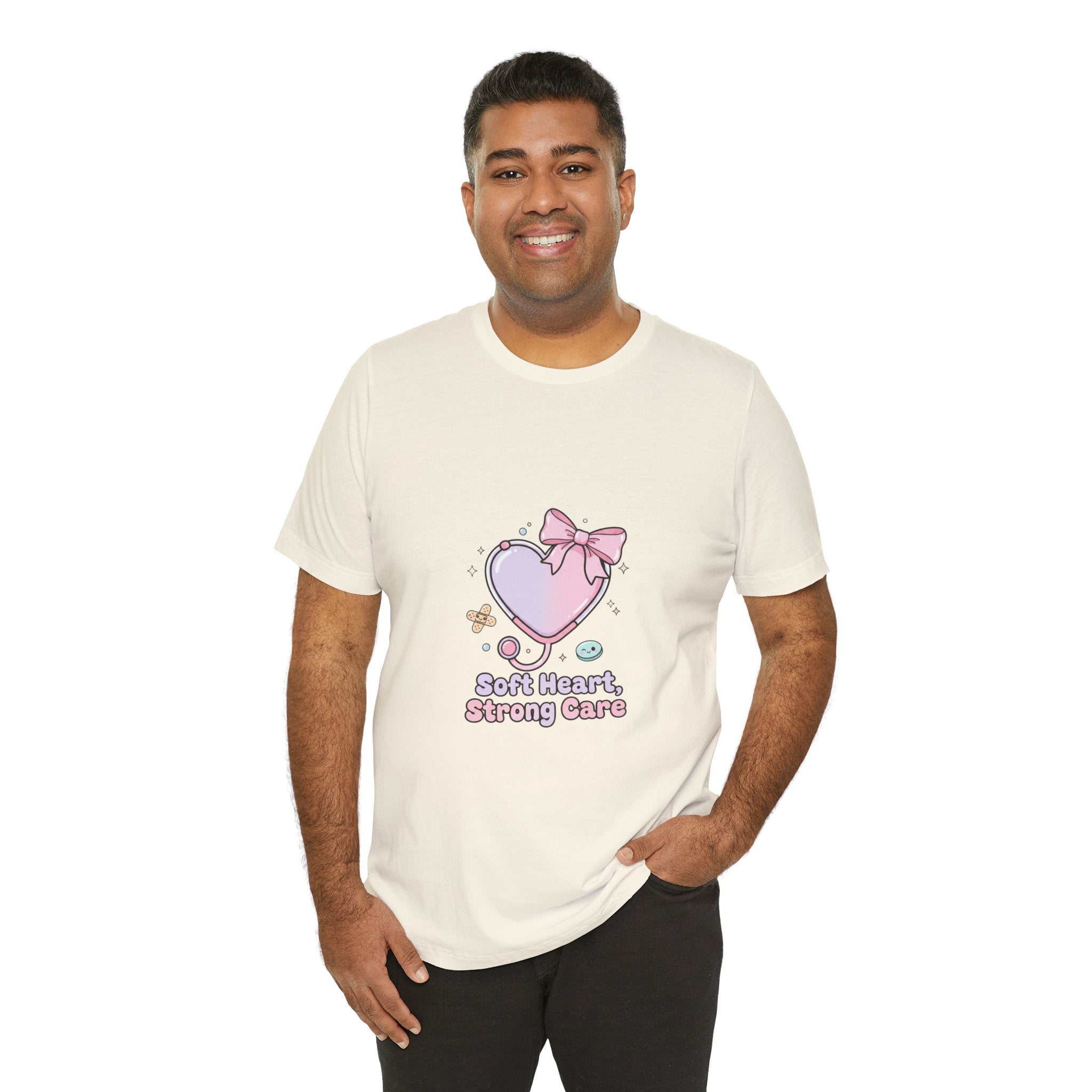 Soft Heart Strong Care T-Shirt | cute nurse graphic, pastel coquette medical shirt Navy
