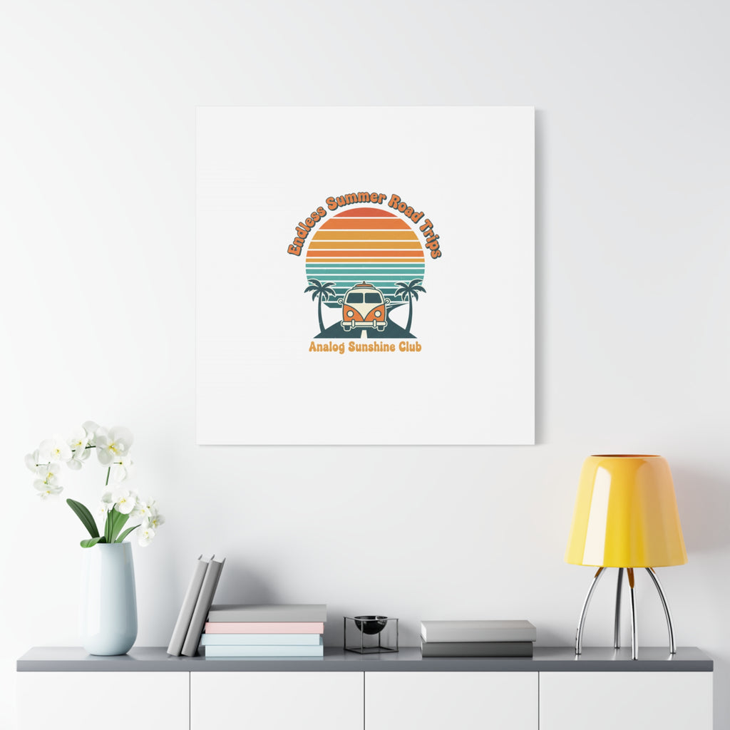 Endless Summer Road Trips Canvas | 1970s Sunset, Retro Surf Palm Art 36" x 36" 1.25"