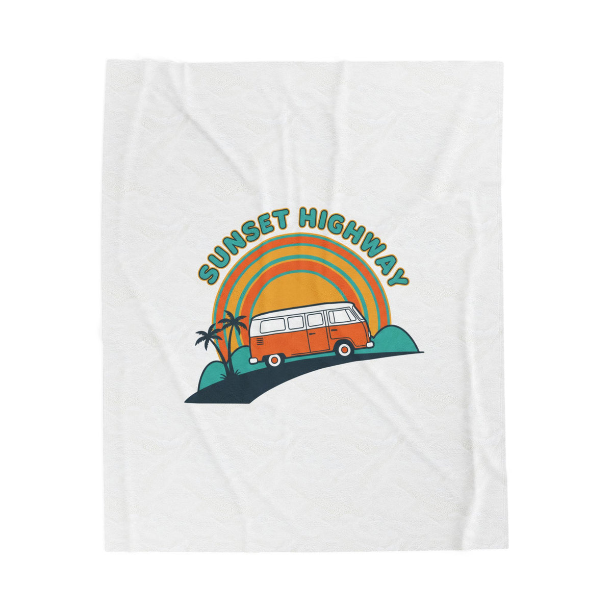 Sunset Highway van graphic Velveteen Blanket | 70s sunset, retro surf postcard 50" × 60"