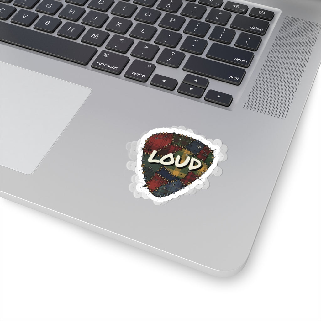 Patchwork Plaid 'LOUD' Sticker | Grunge Revival, 90s Plaid Aesthetic 2" × 2" White