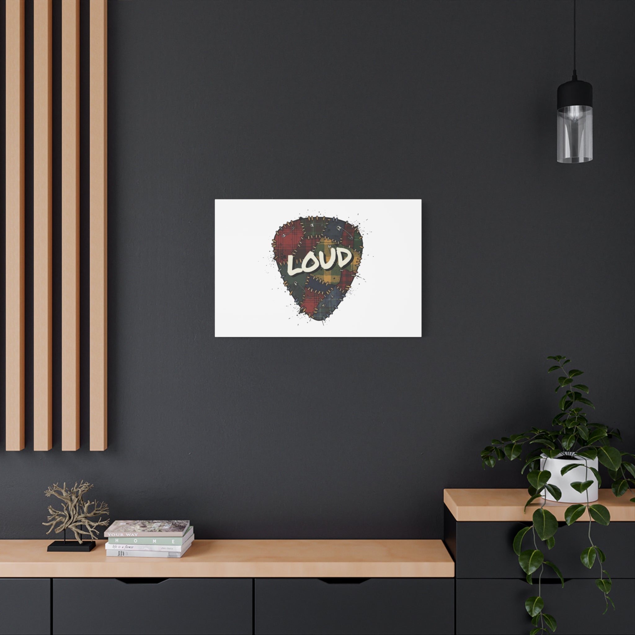 Plaid Patchwork Guitar Pick Canvas, Grunge Revival, 90s Rock Plaid Aesthetic 36" x 36" 1.25"