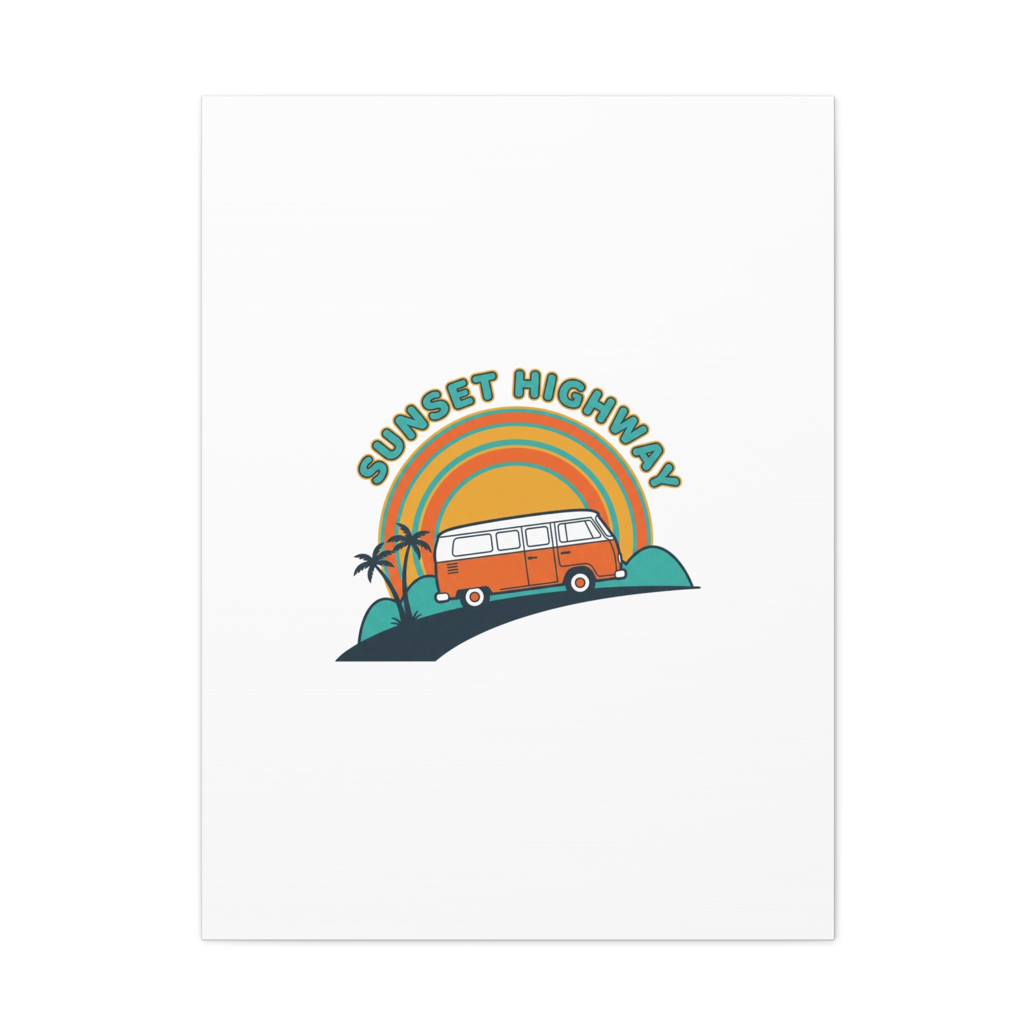 Sunset Highway Van Canvas | 1970s Retro Surf, Vintage Palm Poster 30" x 40" (Vertical) 1.25"