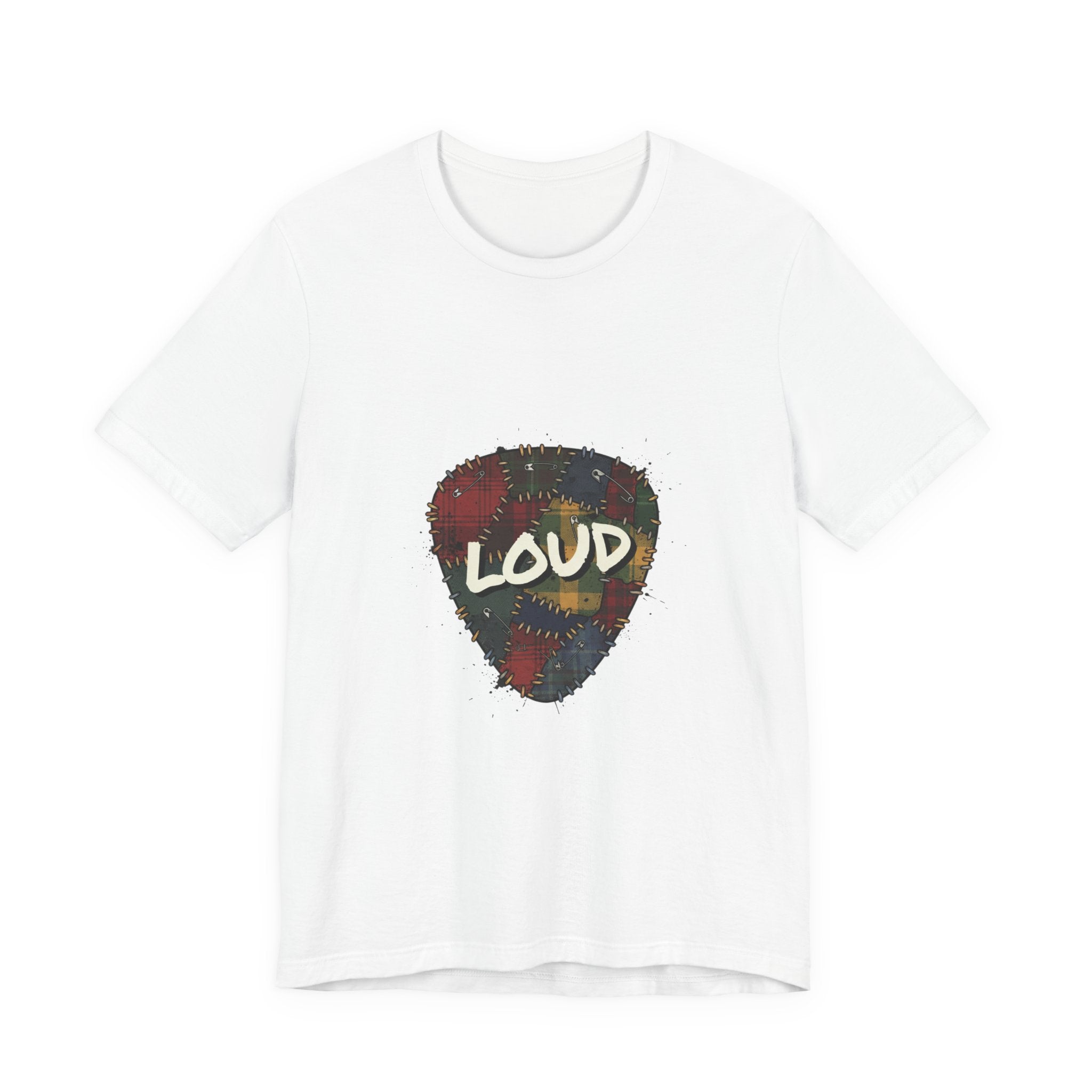 Loud Plaid Patchwork Guitar Pick Tee | Grunge Shirt, 90s Rock Revival White
