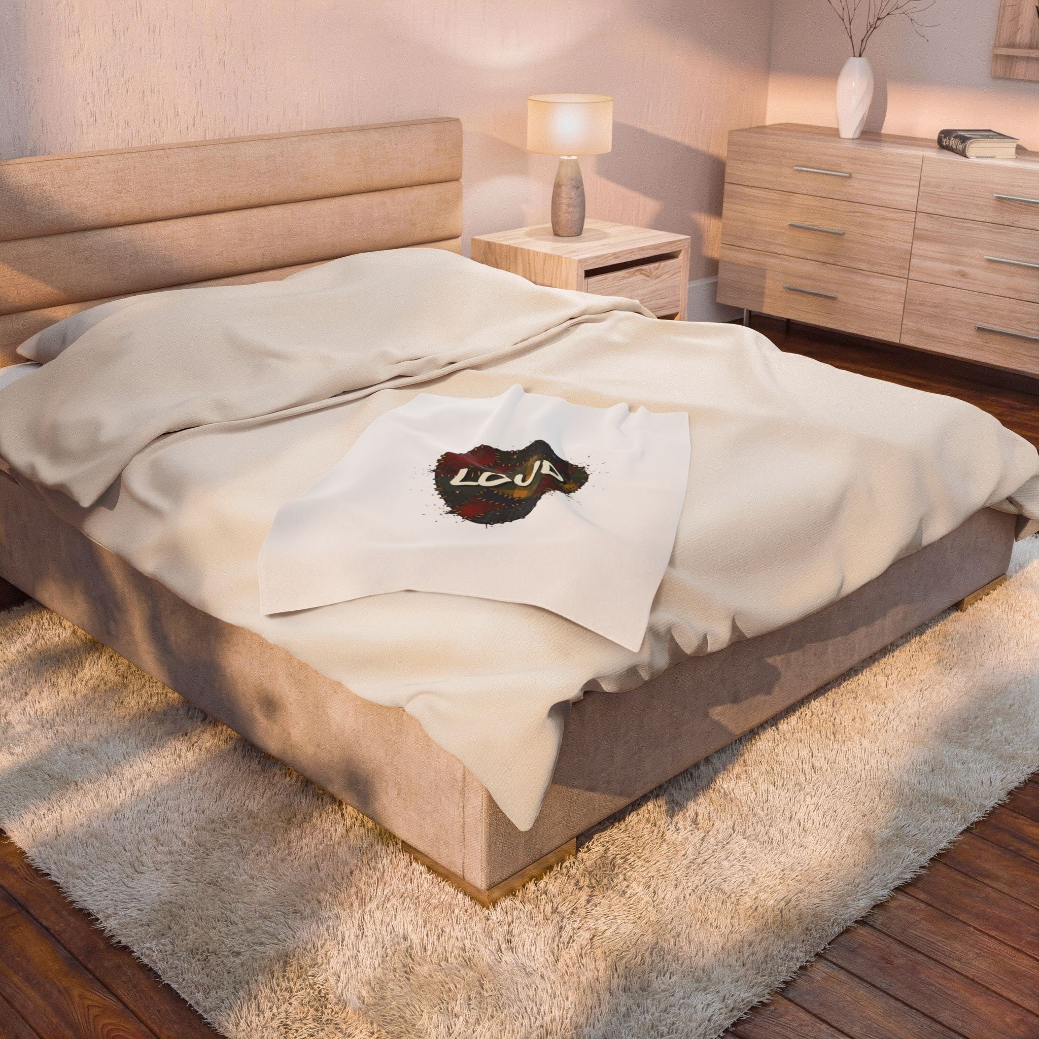 Plaid Patchwork 'Loud' Guitar Pick Velveteen Plush Blanket | Grunge Revival, 90s Flannel Aesthetic