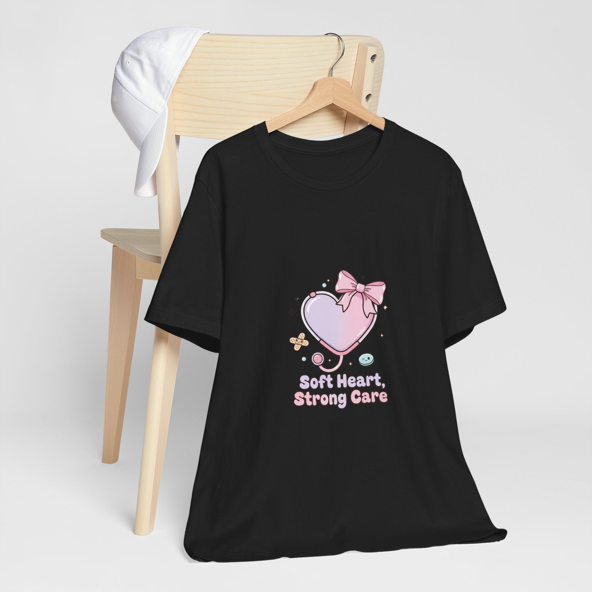 Soft Heart Strong Care T-Shirt | cute nurse graphic, pastel coquette medical shirt Navy