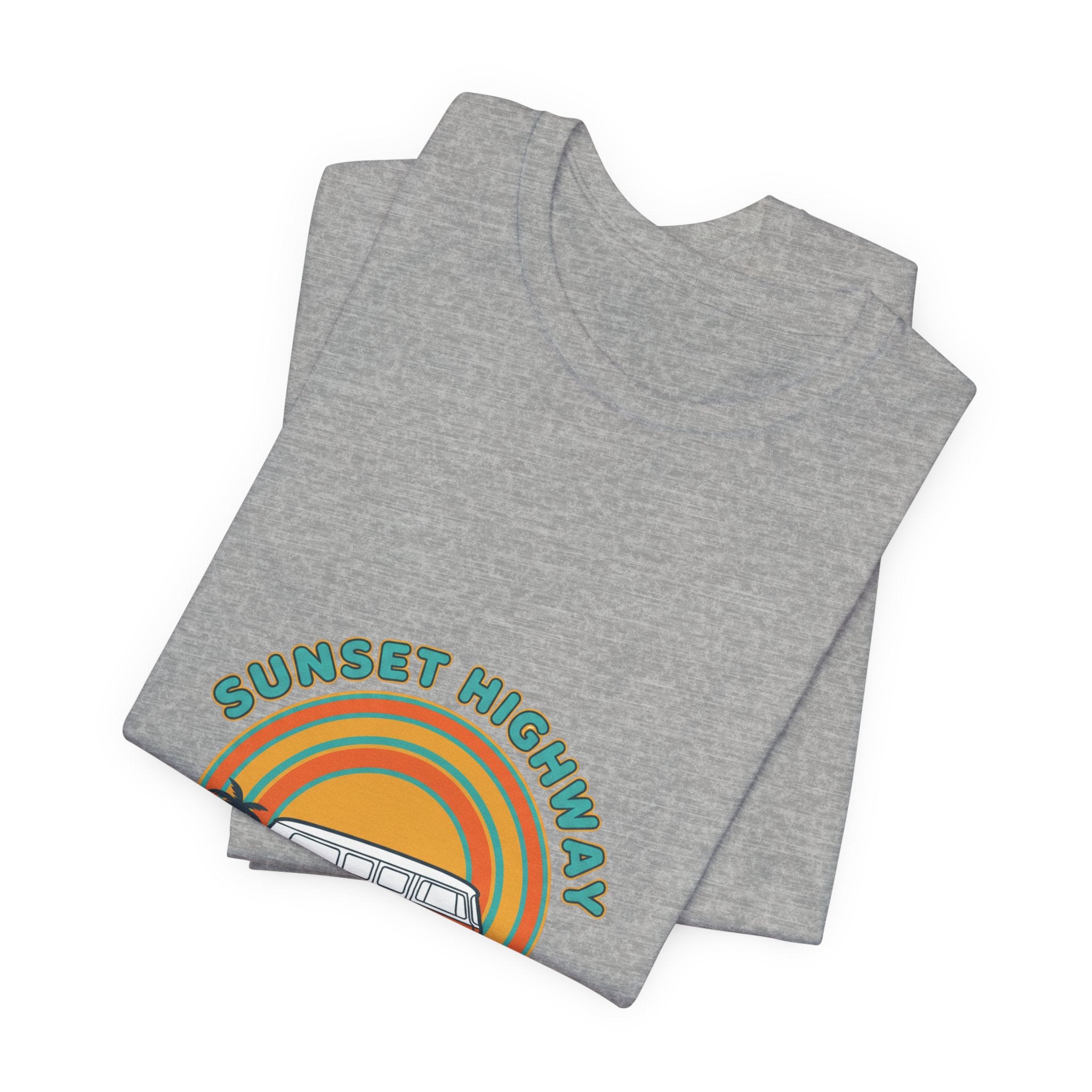 Sunset Highway VW Van Graphic Tee | 70s Sunset Shirt, Retro Surf Vintage Palm Navy