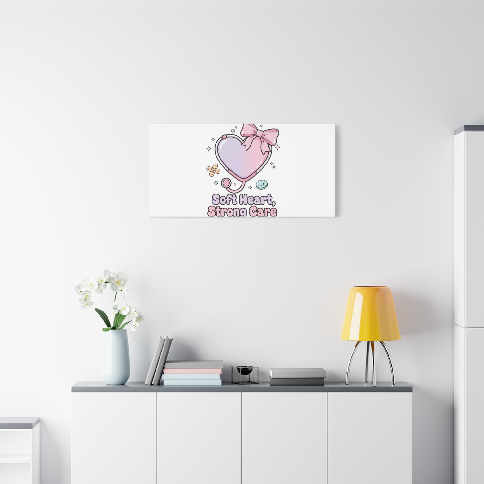 Soft Heart Strong Care Canvas, Pastel Cute Nurse Medical Art | Coquette Healthcare 36" x 36" 1.25"