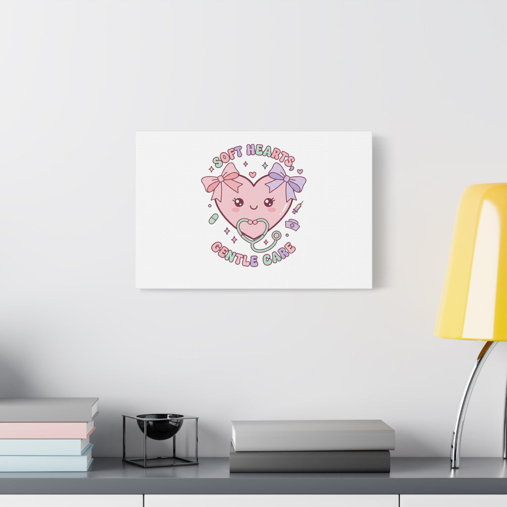 Soft Hearts Gentle Care Canvas, Cute Nurse Graphic | Pastel Coquette Medical Art 36" x 36" 1.25"