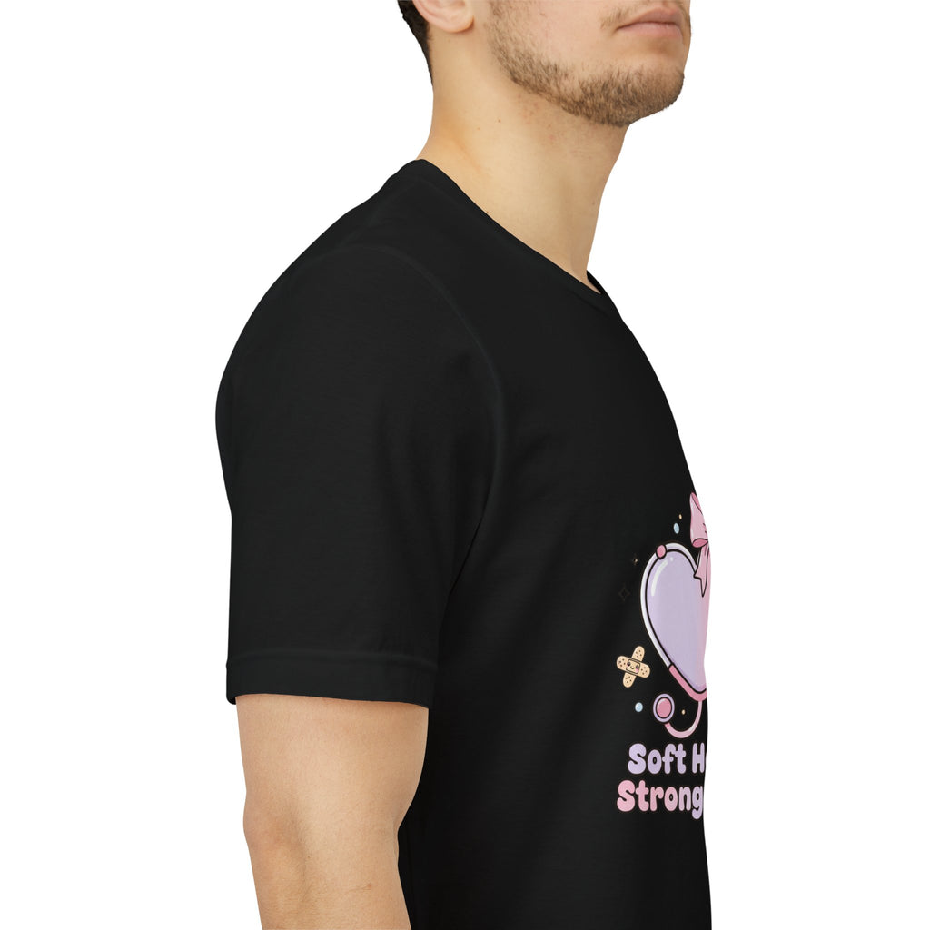 Soft Heart Strong Care T-Shirt | cute nurse graphic, pastel coquette medical shirt Navy