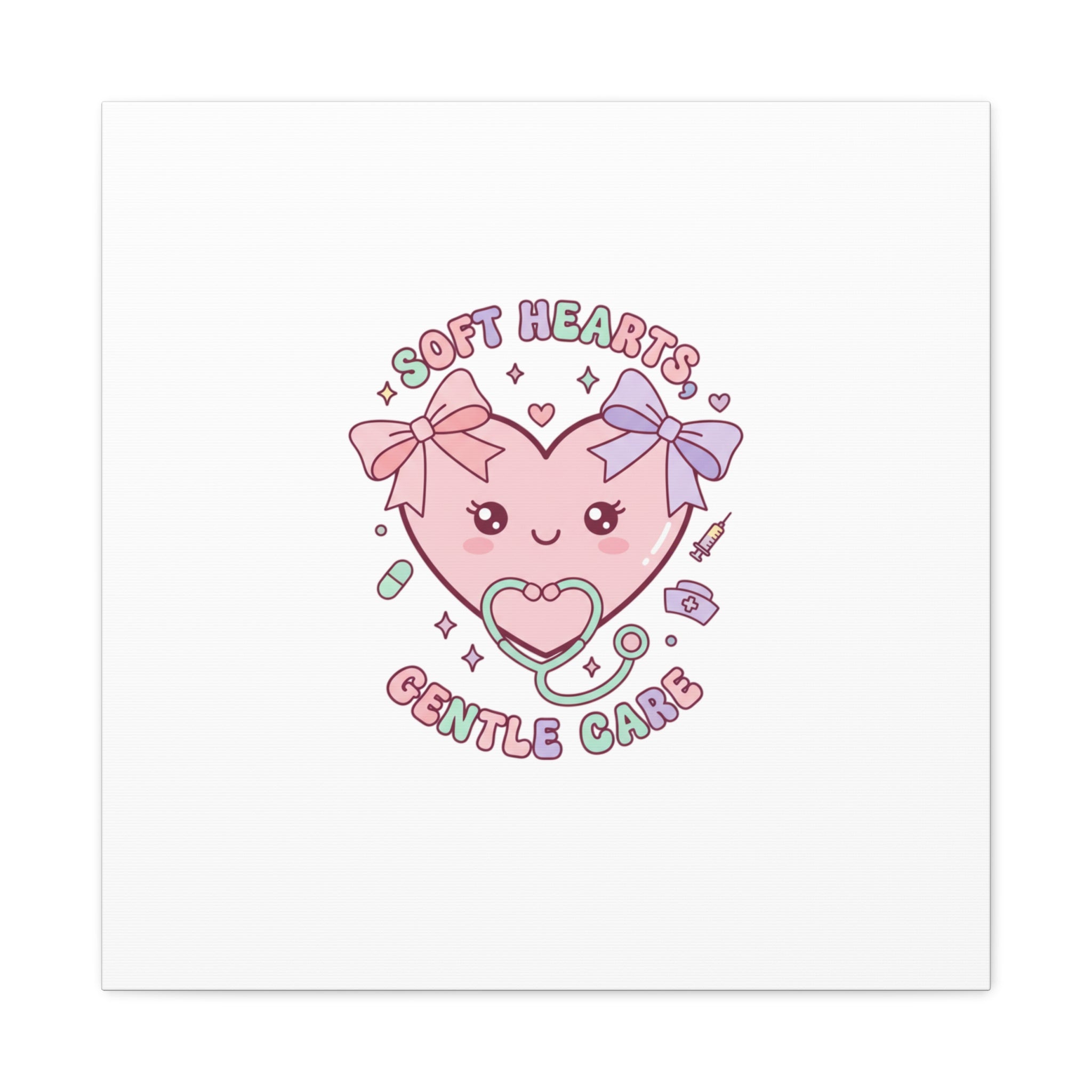 Soft Hearts Gentle Care Canvas, Cute Nurse Graphic | Pastel Coquette Medical Art 24″ x 24″ 1.25"