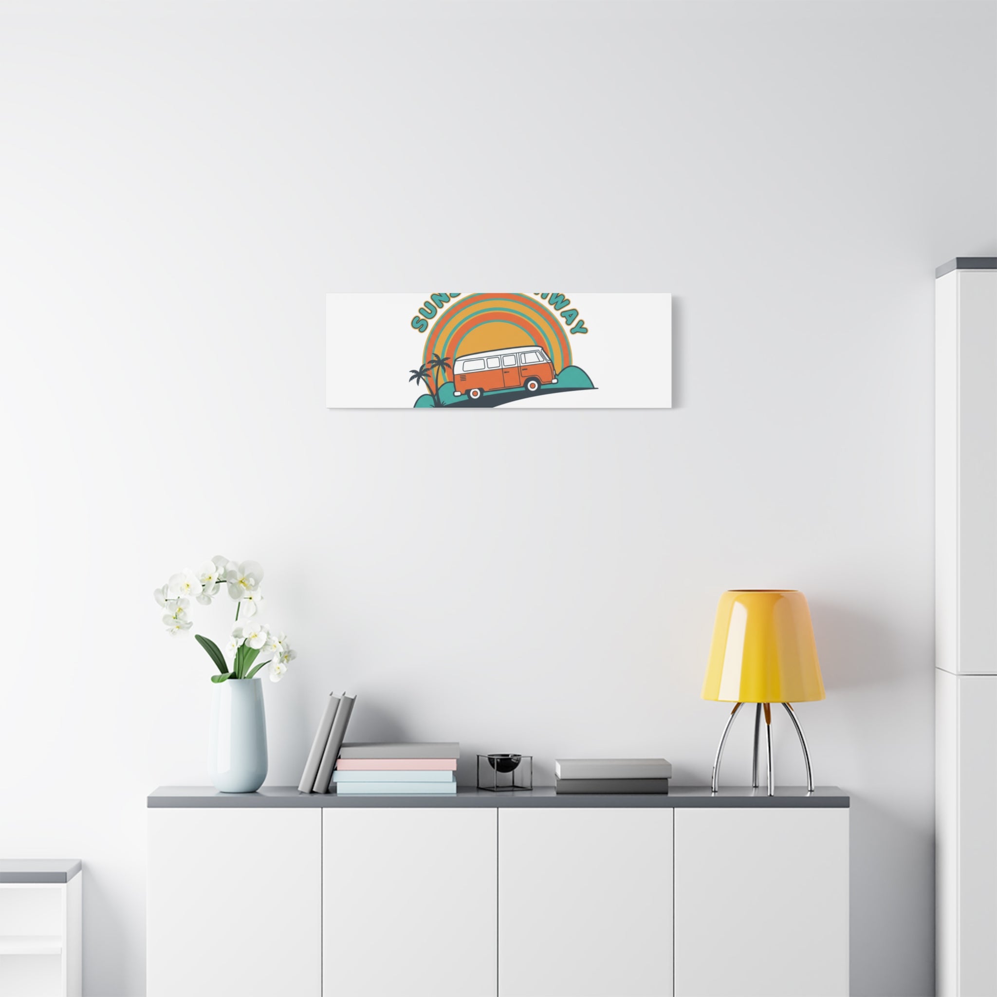 Sunset Highway Van Canvas | 1970s Retro Surf, Vintage Palm Poster 36" x 36" 1.25"