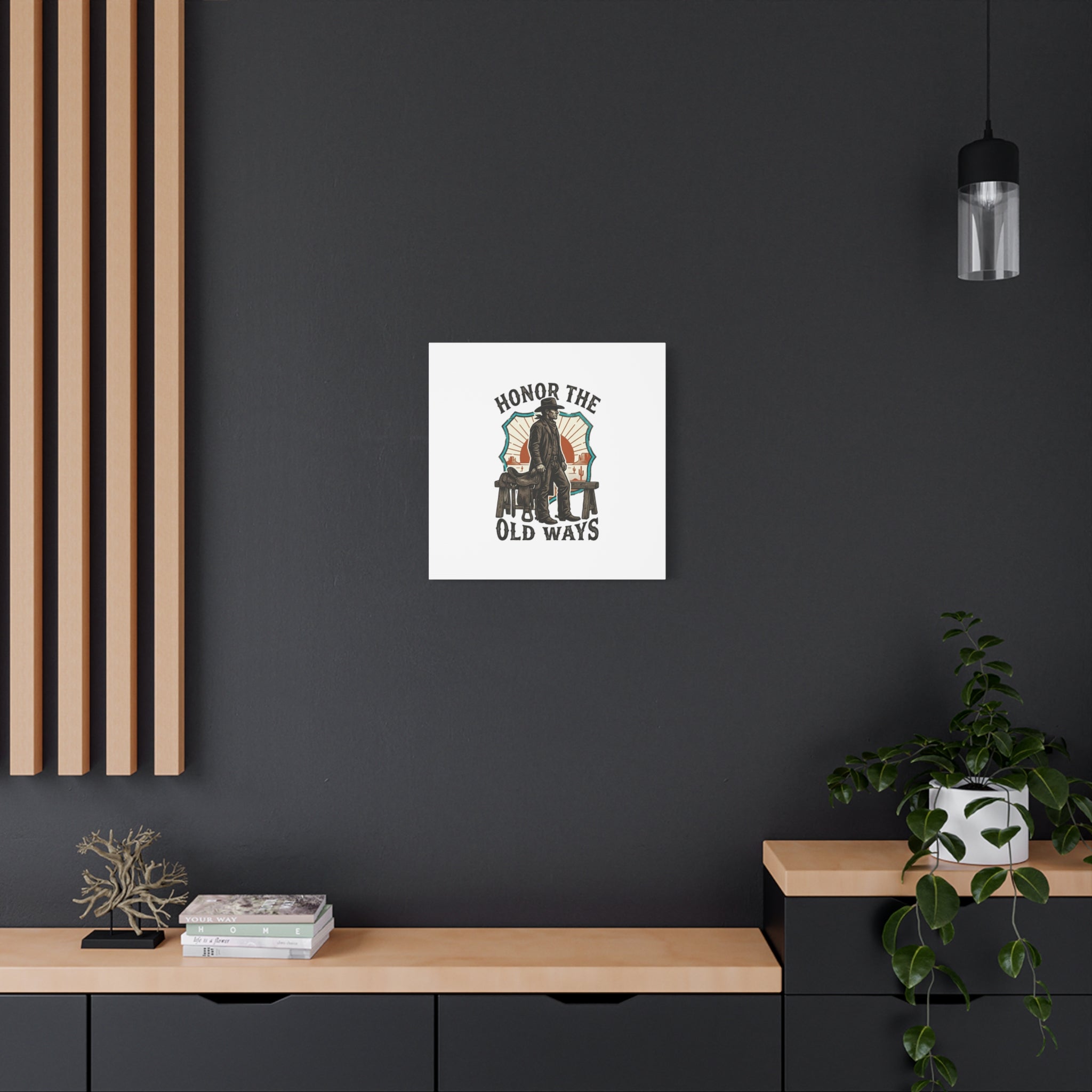 Honor the Old Ways Canvas, Western Americana vintage cowboy frontier 36" x 36" 1.25"