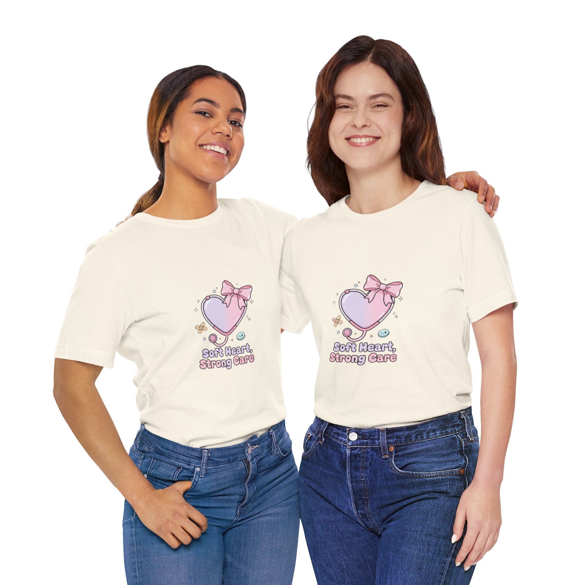Soft Heart Strong Care T-Shirt | cute nurse graphic, pastel coquette medical shirt Navy