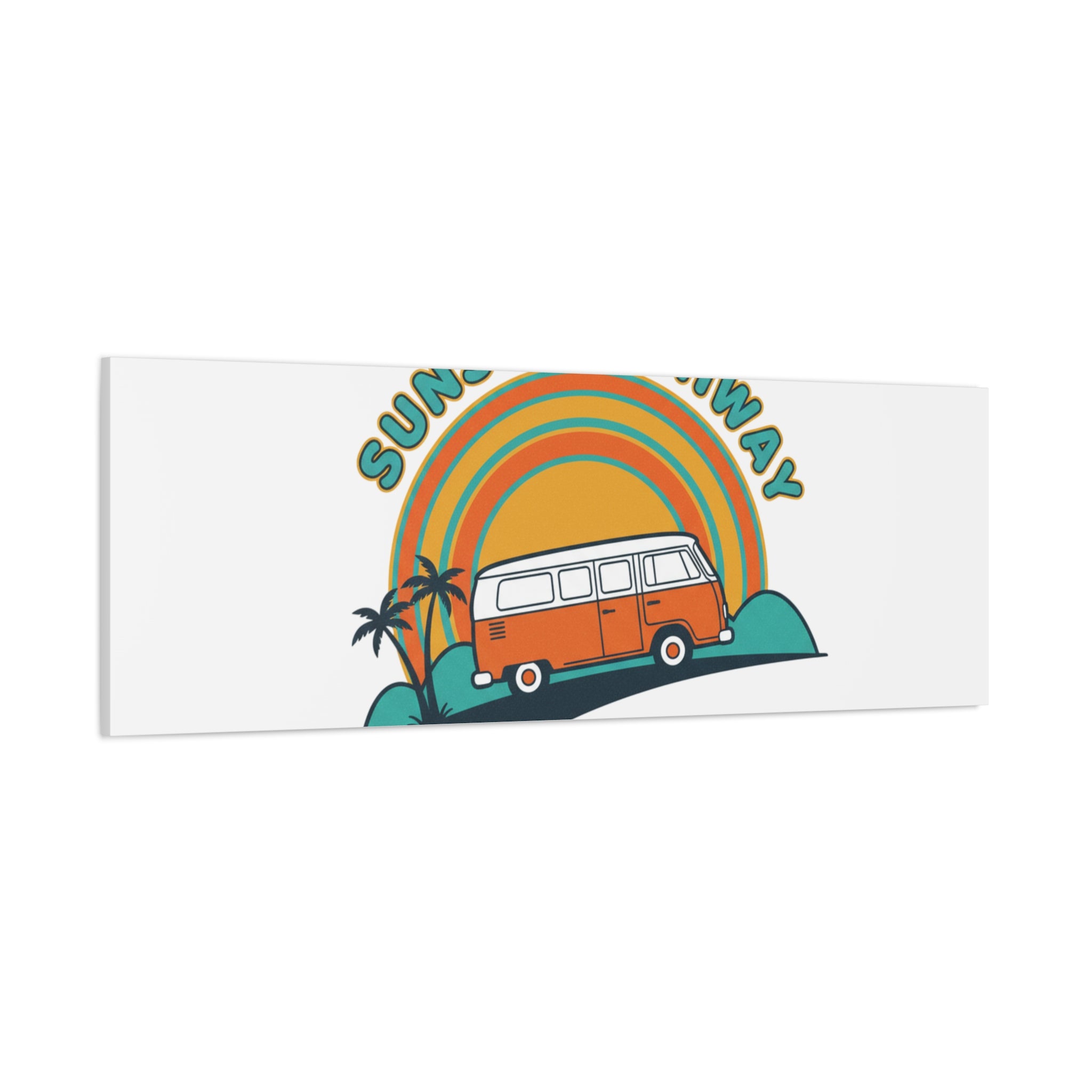 Sunset Highway Van Canvas | 1970s Retro Surf, Vintage Palm Poster 36" x 36" 1.25"