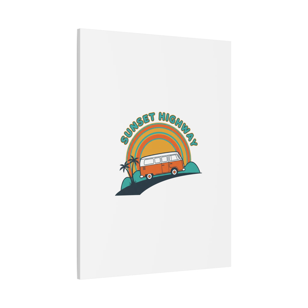 Sunset Highway Van Canvas | 1970s Retro Surf, Vintage Palm Poster 36" x 36" 1.25"