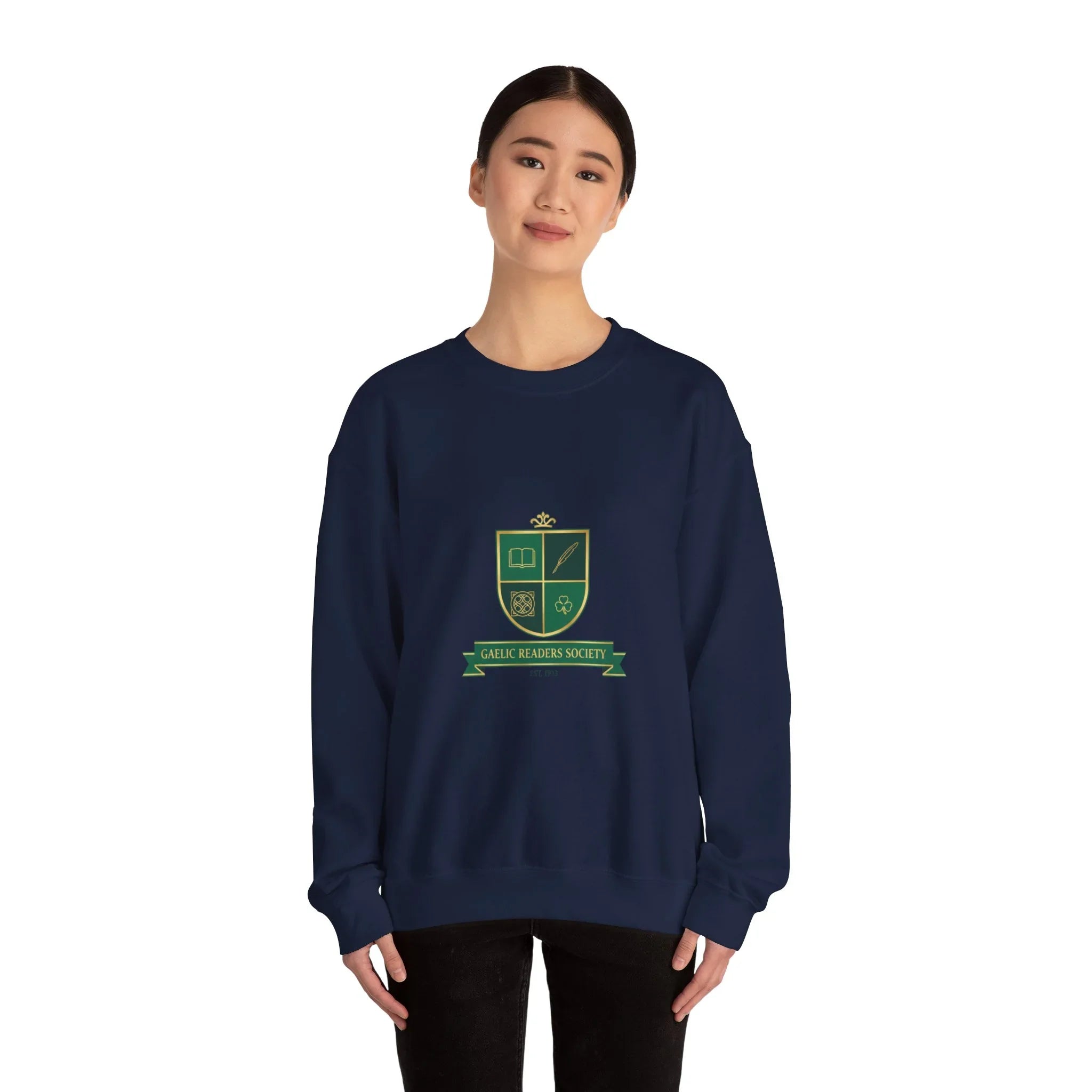 Celtic Crest Gaelic Library Sweatshirt | Irish Heritage Logo, Celtic Knot Navy