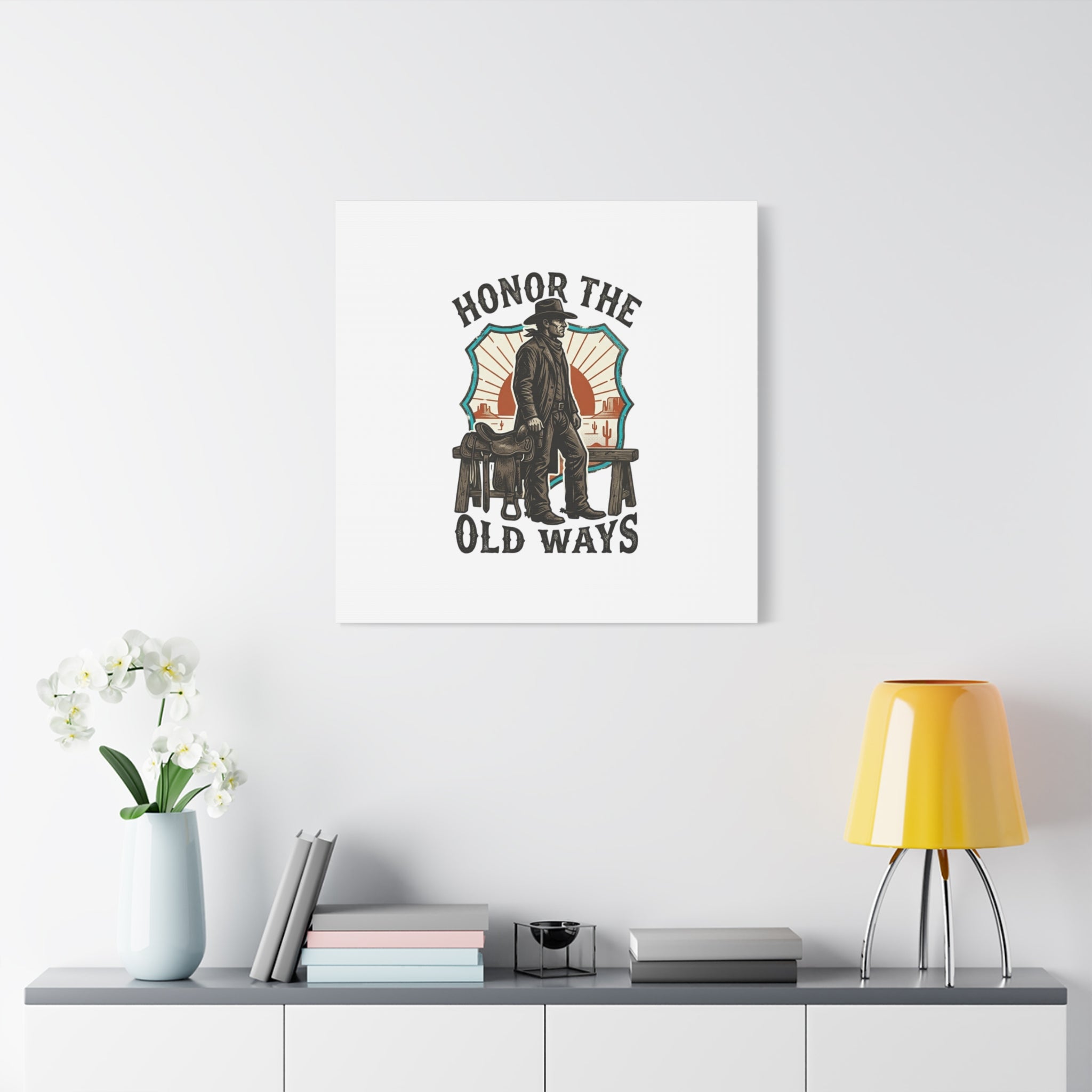 Honor the Old Ways Canvas, Western Americana vintage cowboy frontier 36" x 36" 1.25"