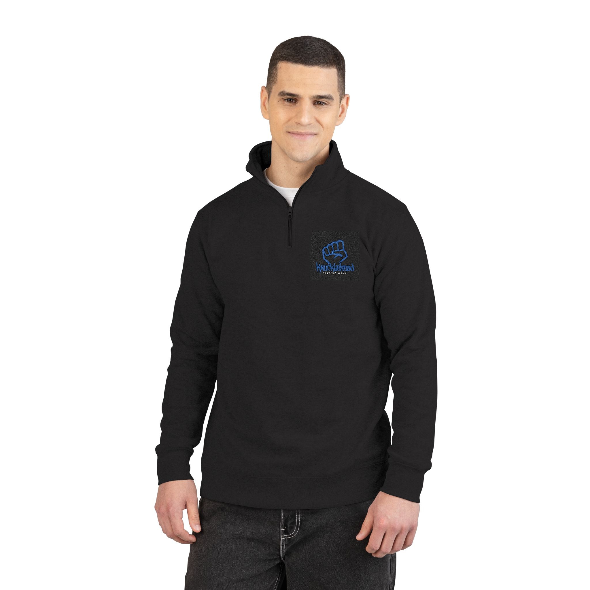 Embroidered Blue Rose Fleece Pullover â Cozy Quarter-Zip Sweatshirt