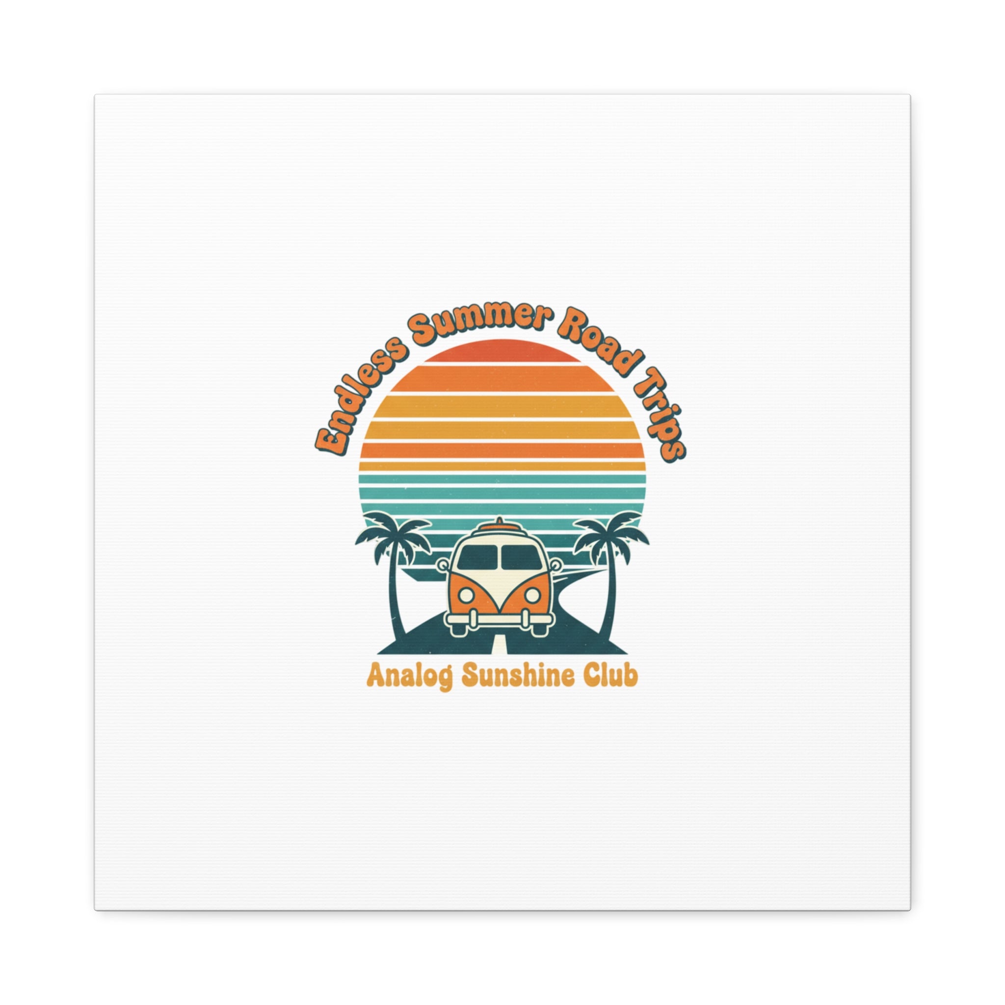 Endless Summer Road Trips Canvas | 1970s Sunset, Retro Surf Palm Art 20″ x 20″ 1.25"