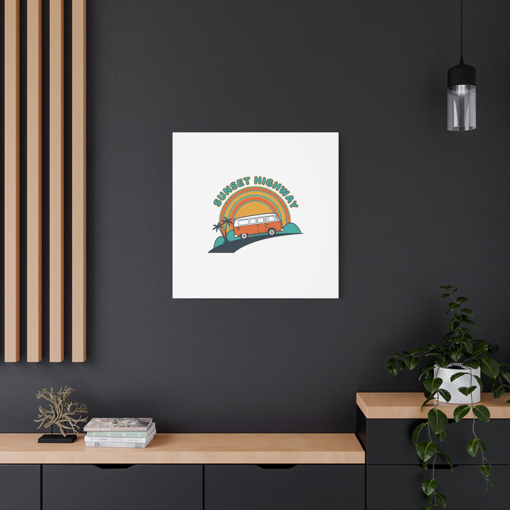Sunset Highway Van Canvas | 1970s Retro Surf, Vintage Palm Poster 36" x 36" 1.25"