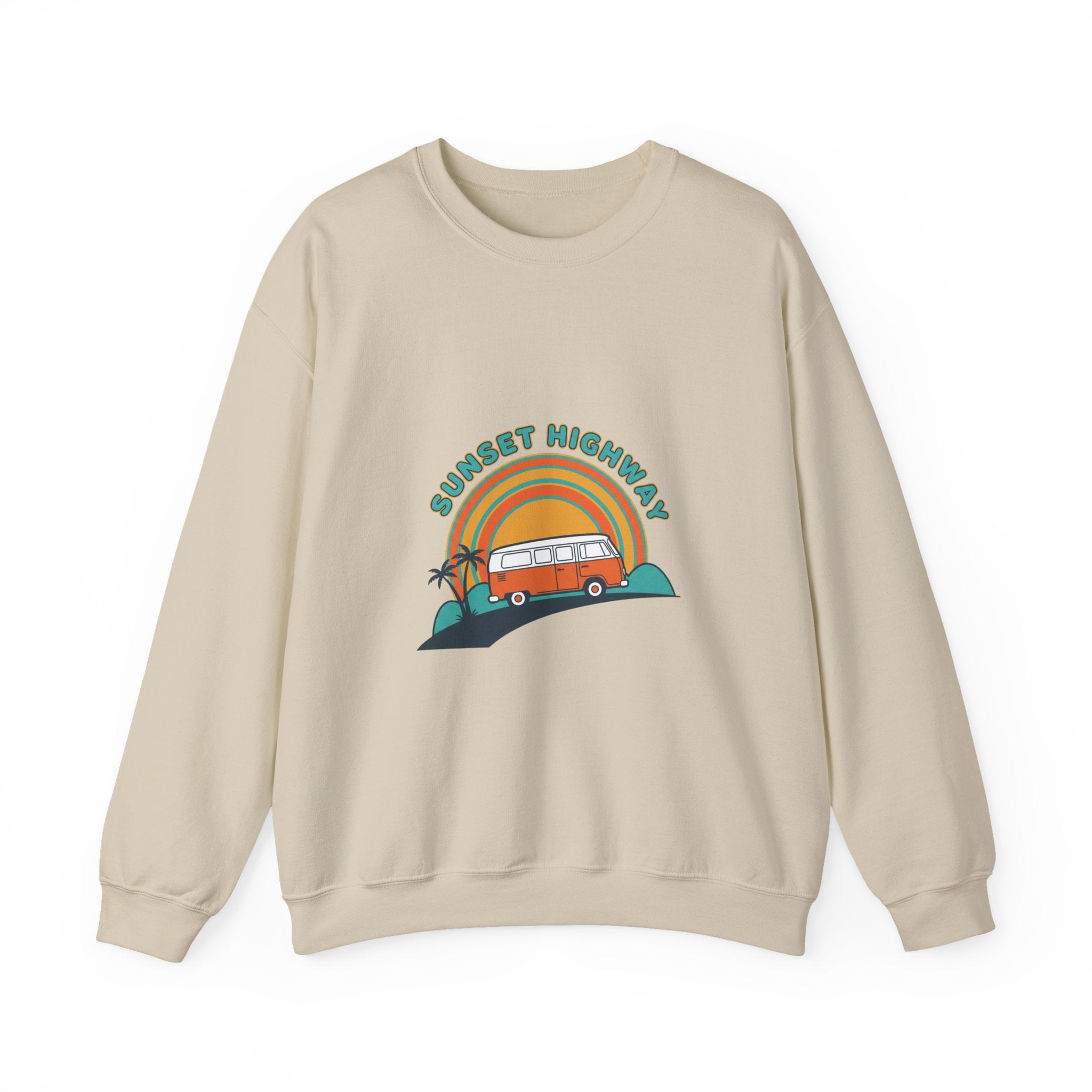 Sunset Highway Retro Surf Graphic Sweatshirt | 1970s Analog Sunshine, Vintage Palm Sand