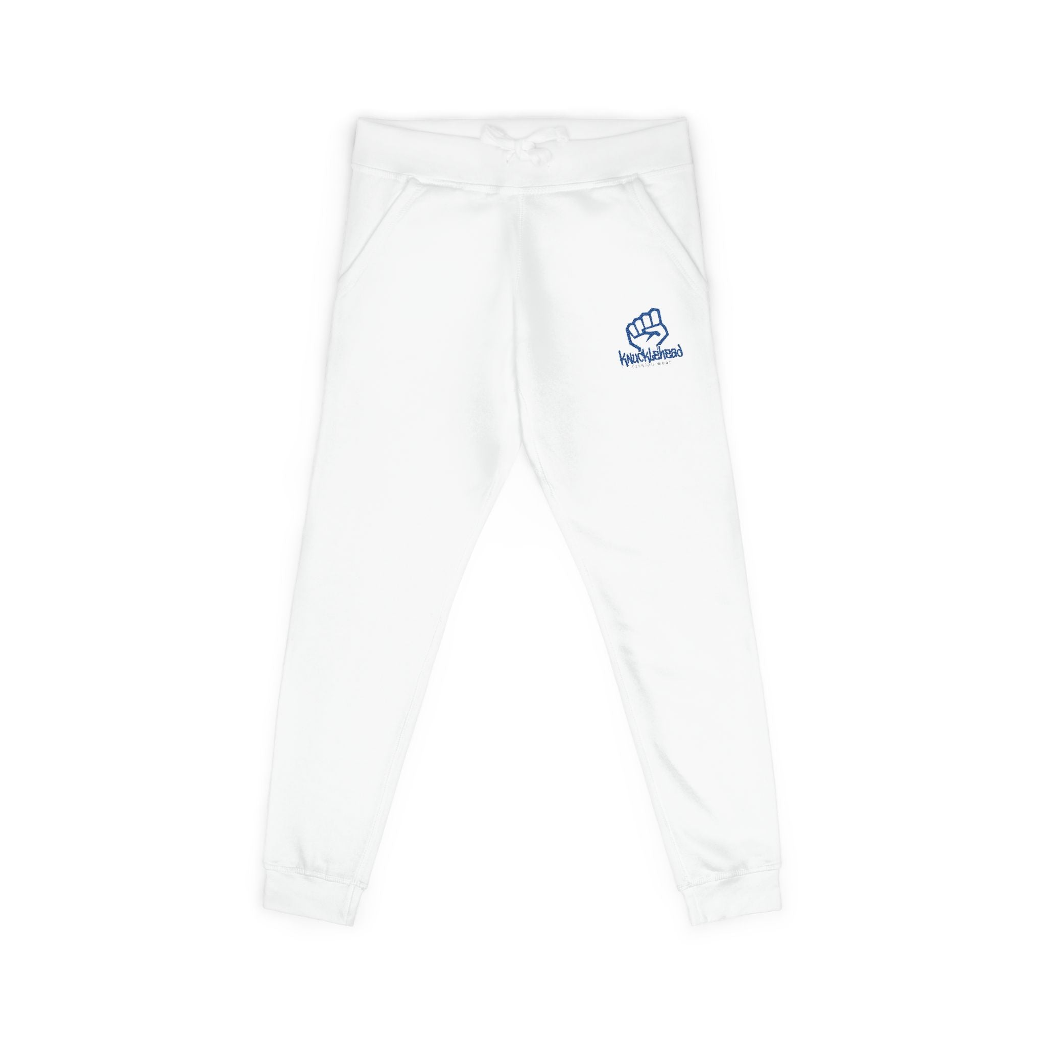 Embroidered Fist Logo Sweatpants â Cozy White Fleece Joggers White