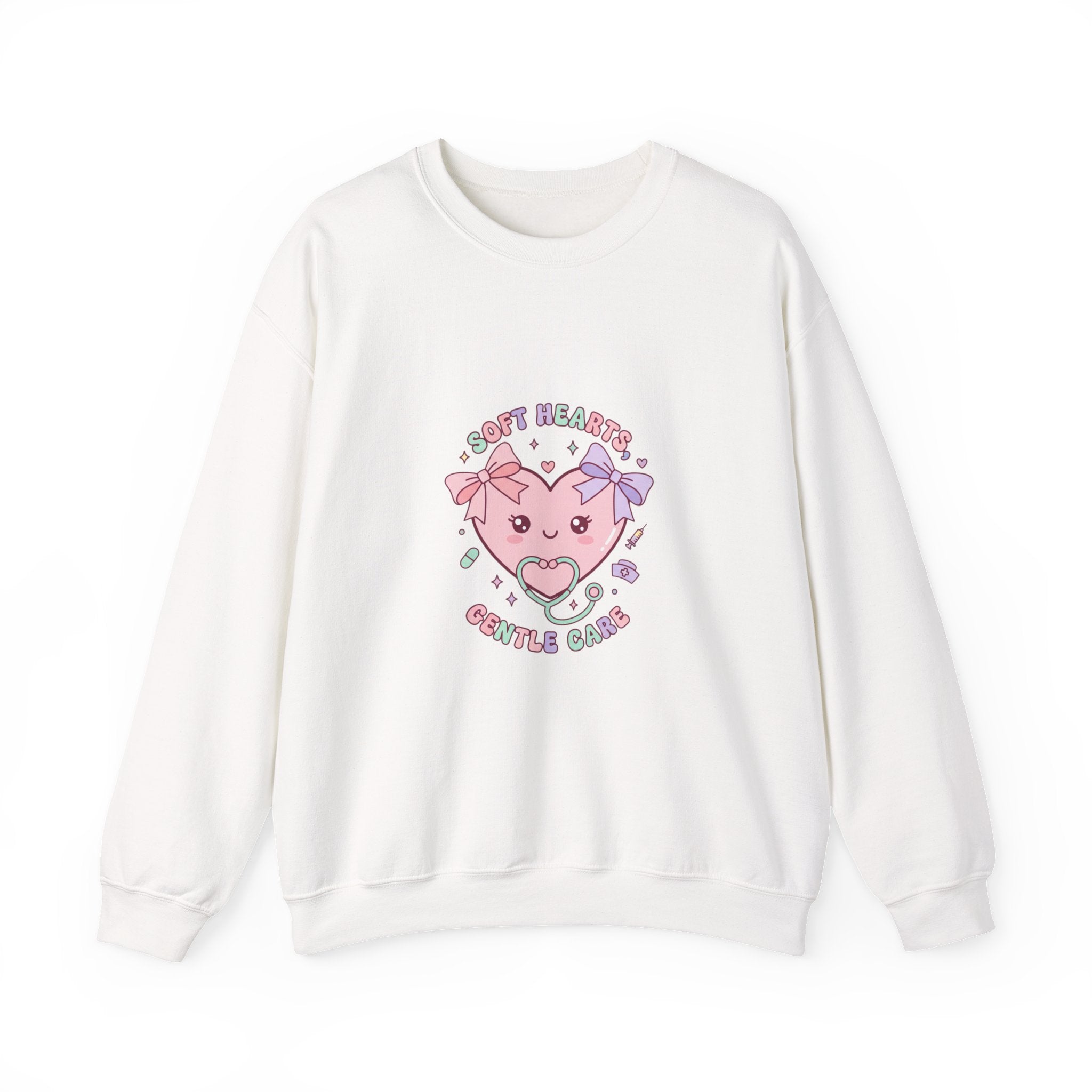 Cute Nurse Heart Crewneck Sweatshirt | pastel coquette medical, kawaii nurse graphic