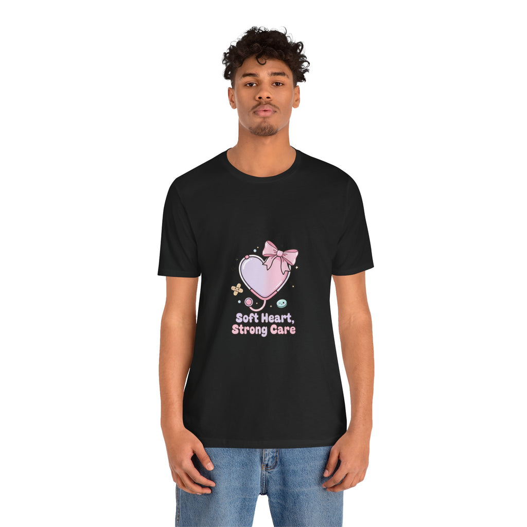 Soft Heart Strong Care T-Shirt | cute nurse graphic, pastel coquette medical shirt Navy
